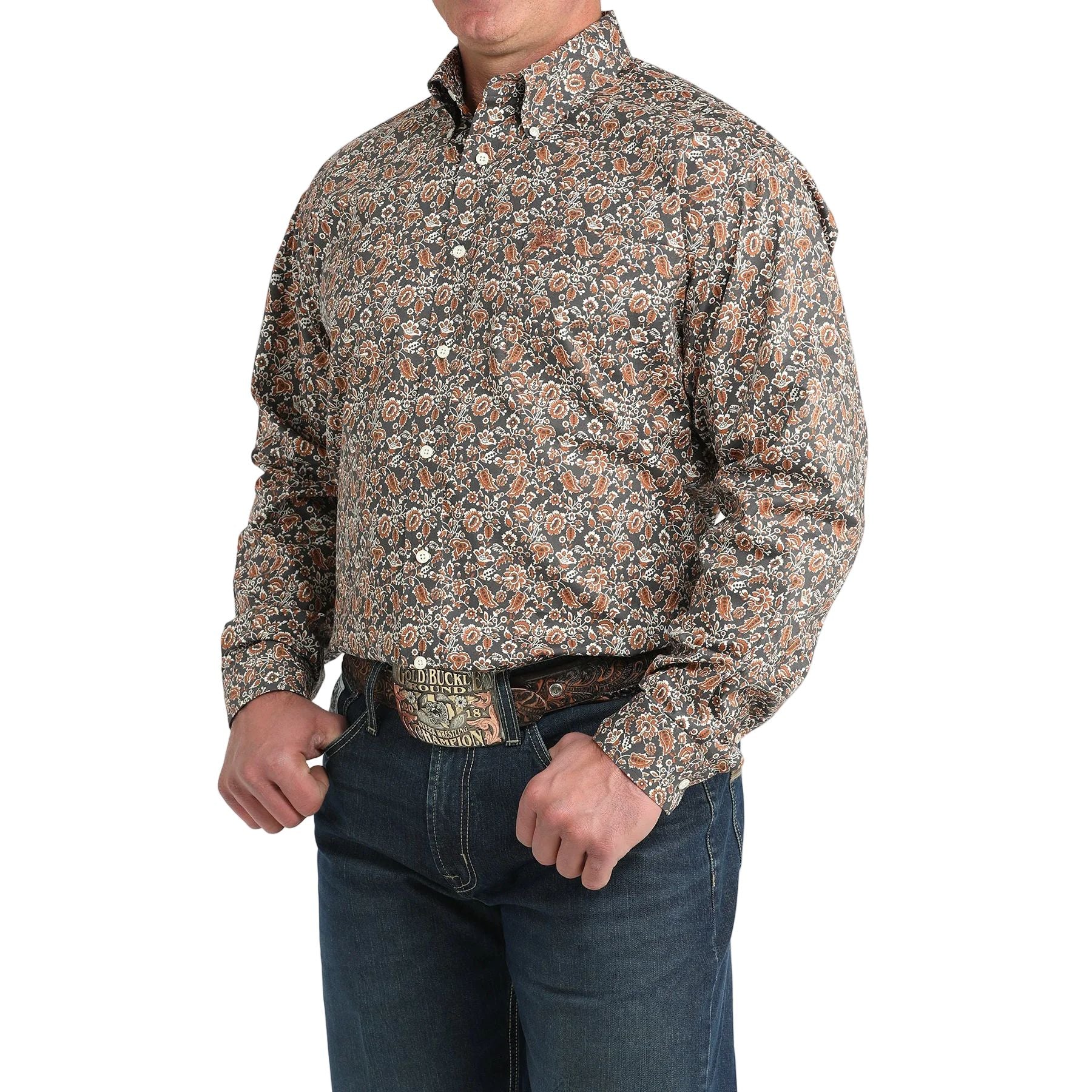 Men's Cinch Floral Charcoal Button Down Shirt MTW1106030