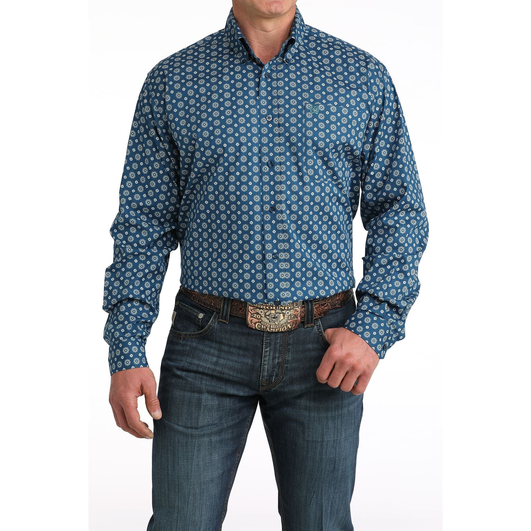 Men's Cinch Floral Geo Print Long Sleeve Button Down Shirt MTW1106054