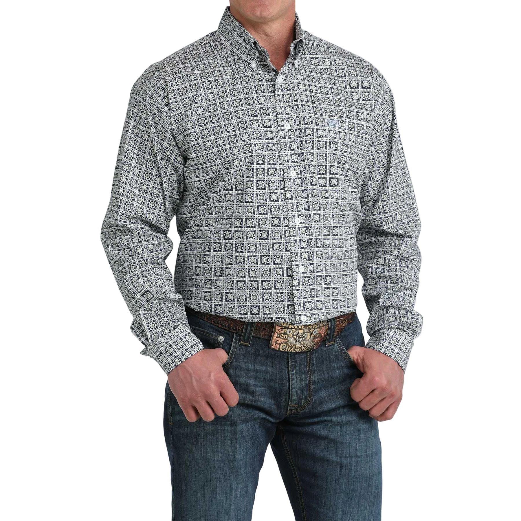 Men's Cinch Geo Print Long Sleeve Button Down Shirt MTW1106080