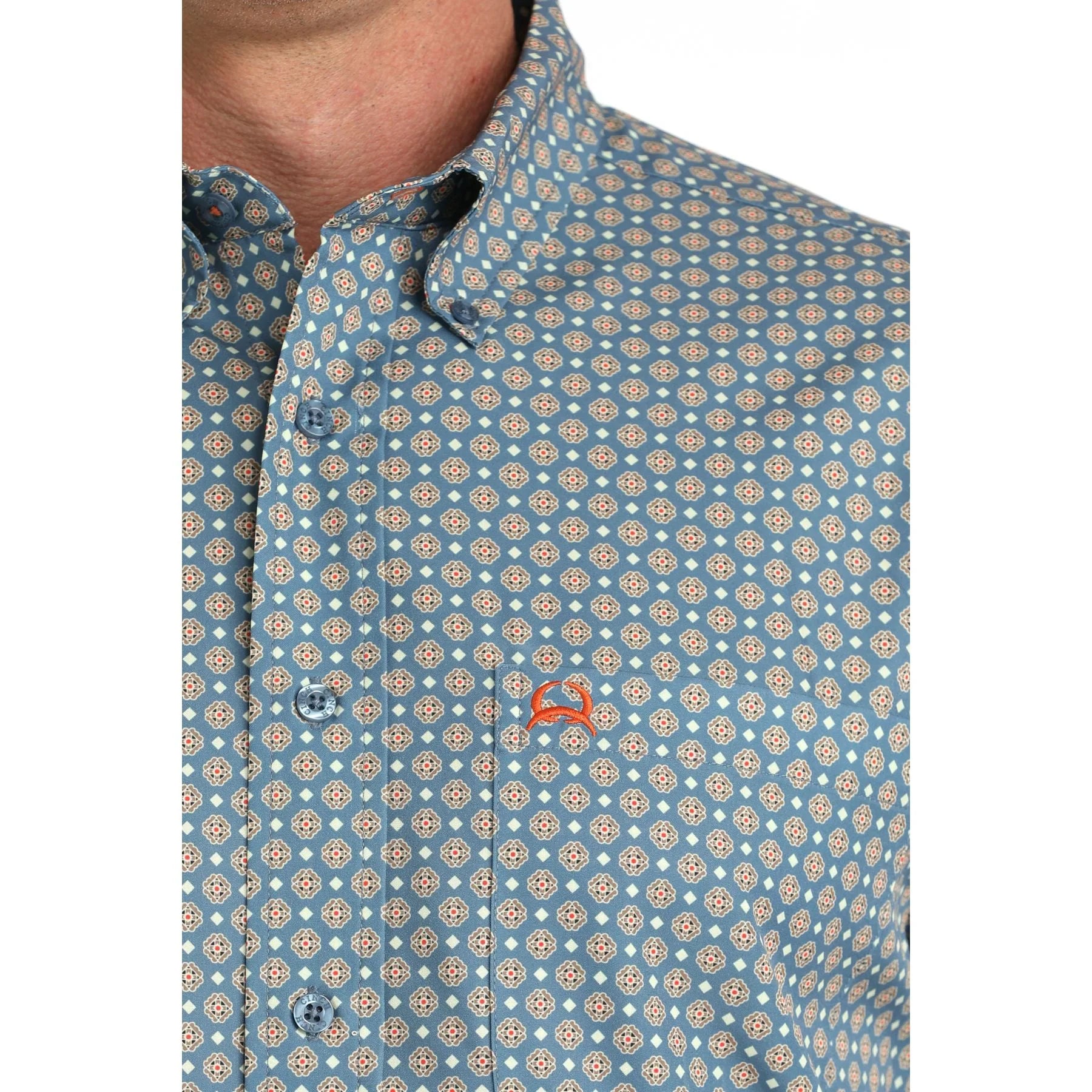 Men's Cinch Geometric Print Arenaflex Short Sleeve Button Up MTW1704165