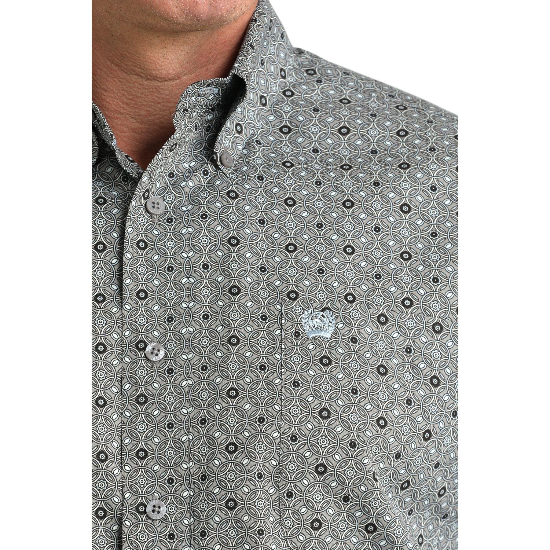 Men's Cinch Gray Geometric Print Button-Down Shirt MTW1106005