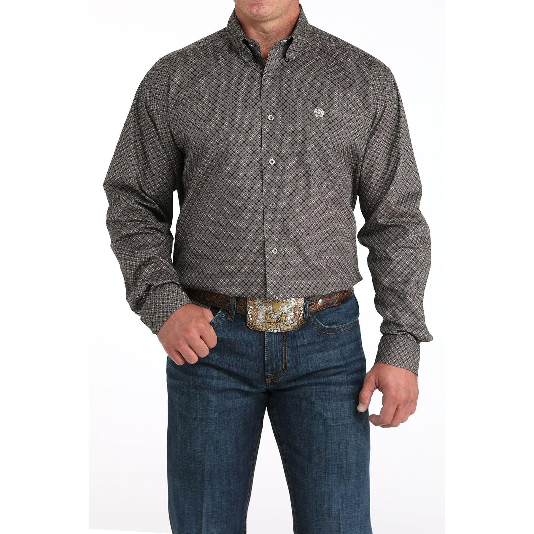 Men's Cinch Gray Geometric Print Shirt MTW1105960
