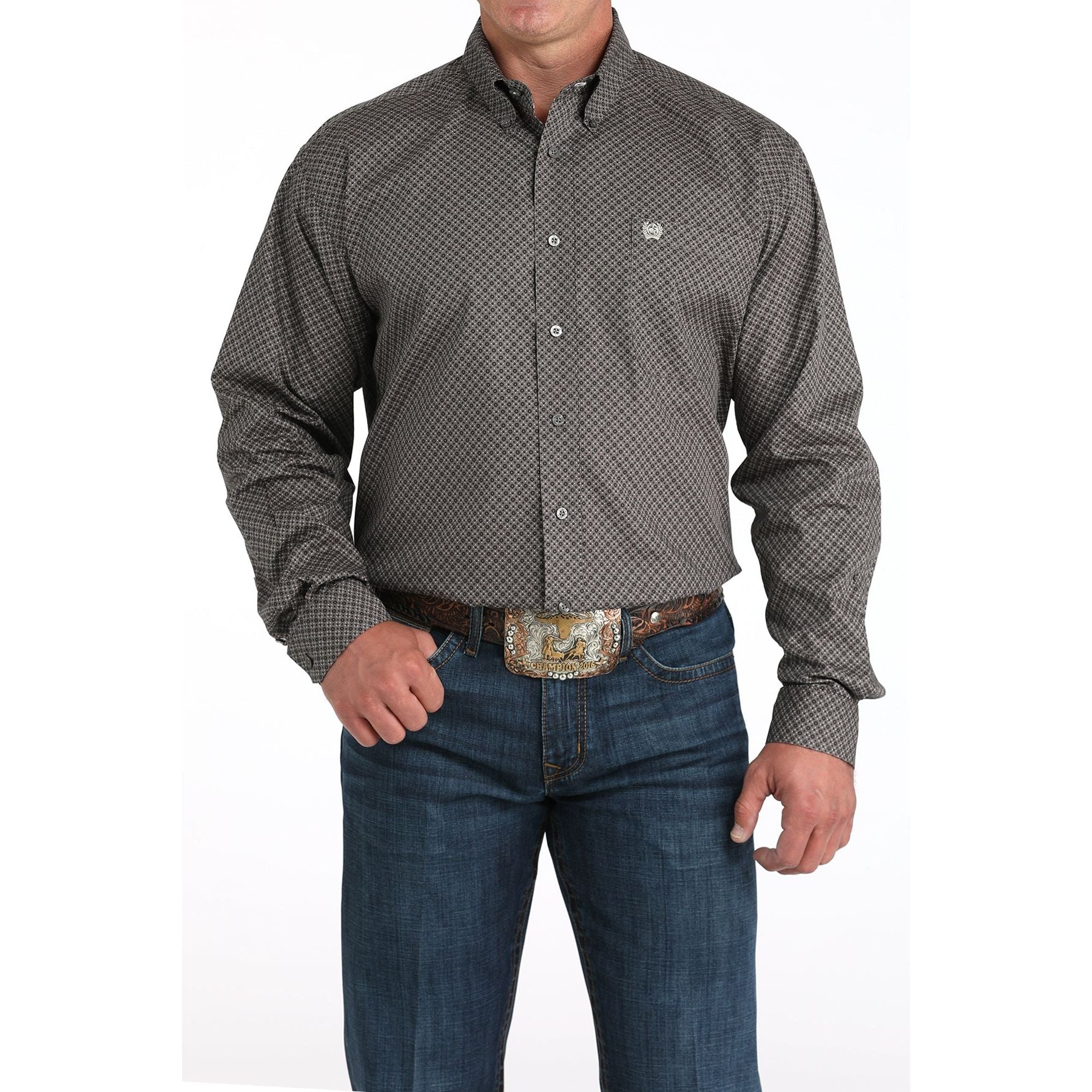 Men's Cinch Gray Geometric Print Shirt MTW1105960