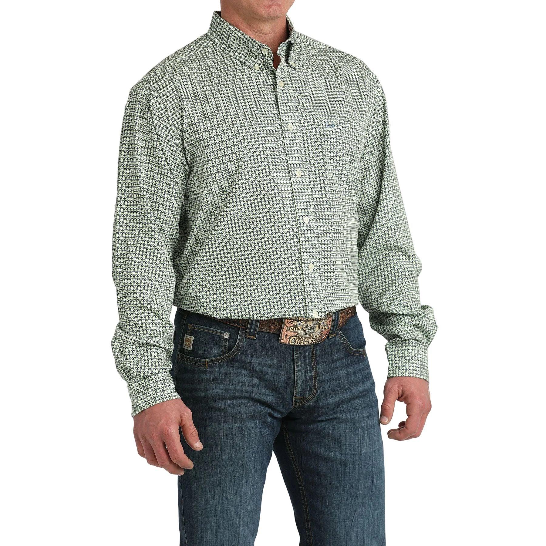 Men's Cinch Green Printed Arenaflex Button Down Shirt MTW1862041