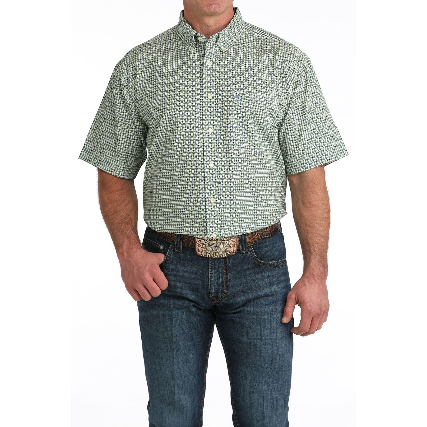 Men's Cinch Green Printed Arenaflex Short Sleeve Shirt MTW1704164