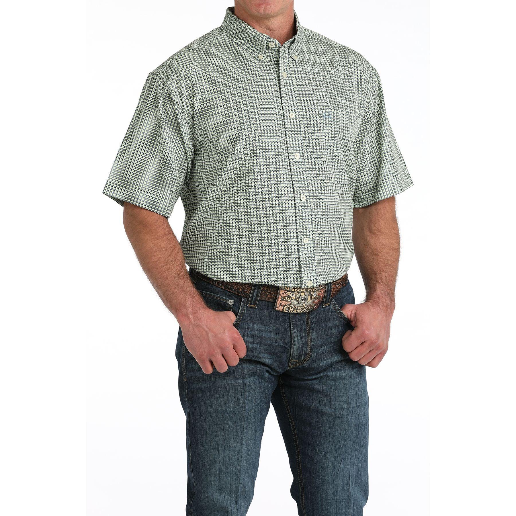 Men's Cinch Green Printed Arenaflex Short Sleeve Shirt MTW1704164
