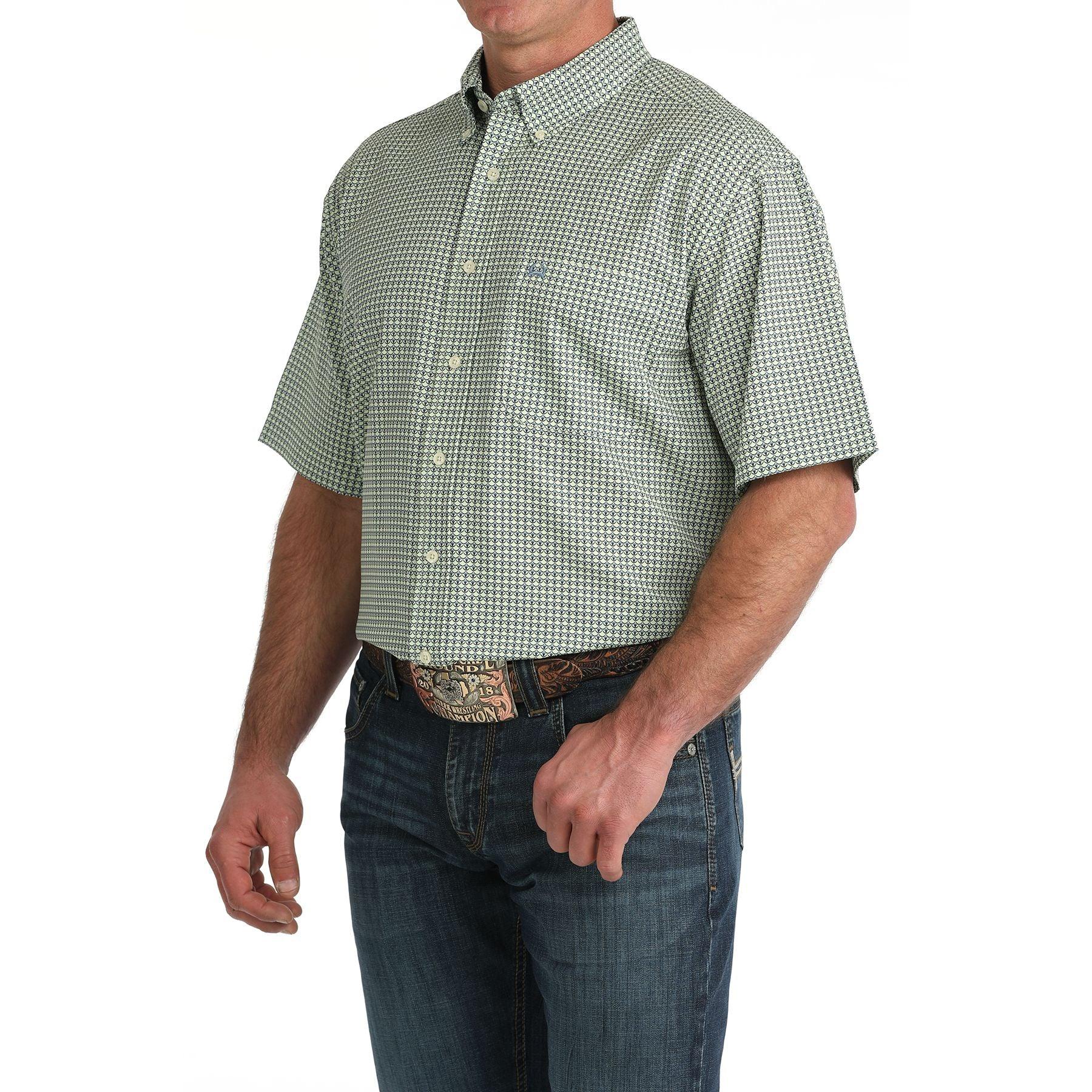 Men's Cinch Green Printed Arenaflex Short Sleeve Shirt MTW1704164
