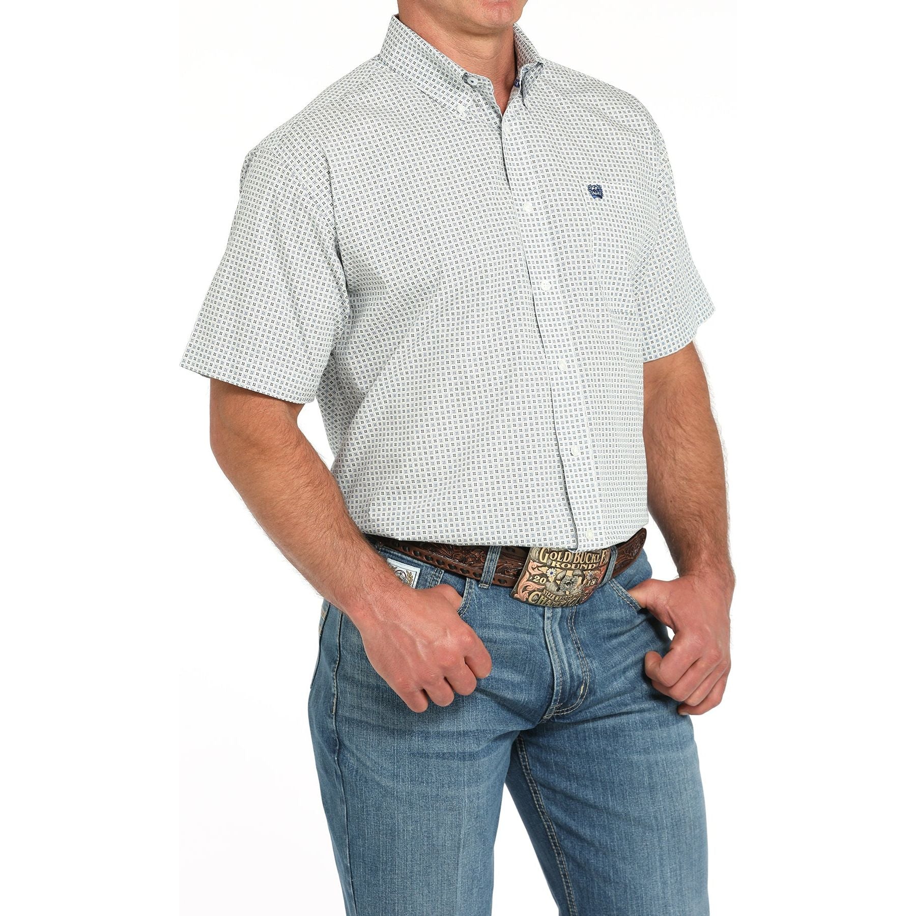 Men's Cinch Grey and White Geo Print Western Shirt MTW1111485 - Crazy House Western Wear