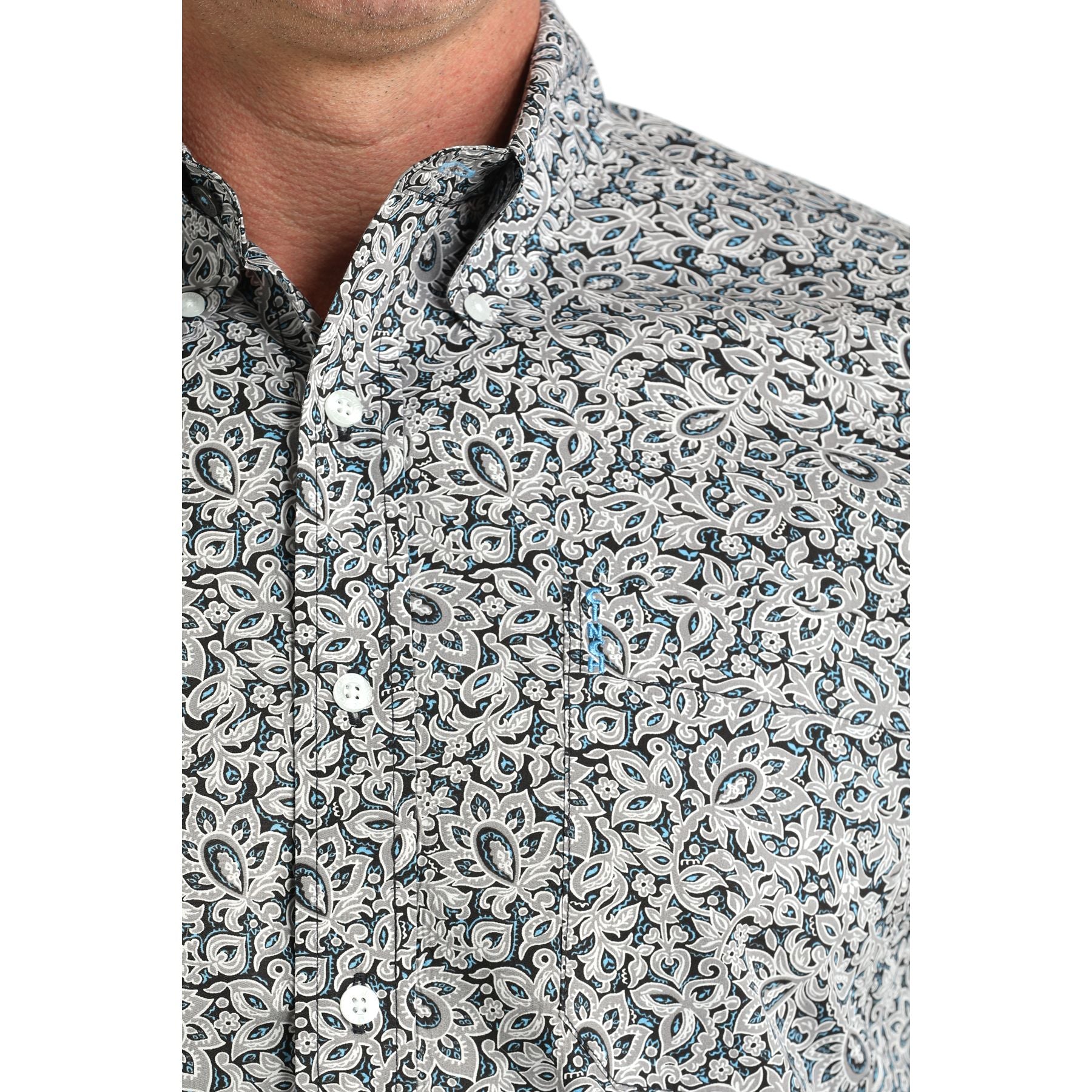 Men's Cinch Grey Floral Print Modern Fit Shirt MTW1347144