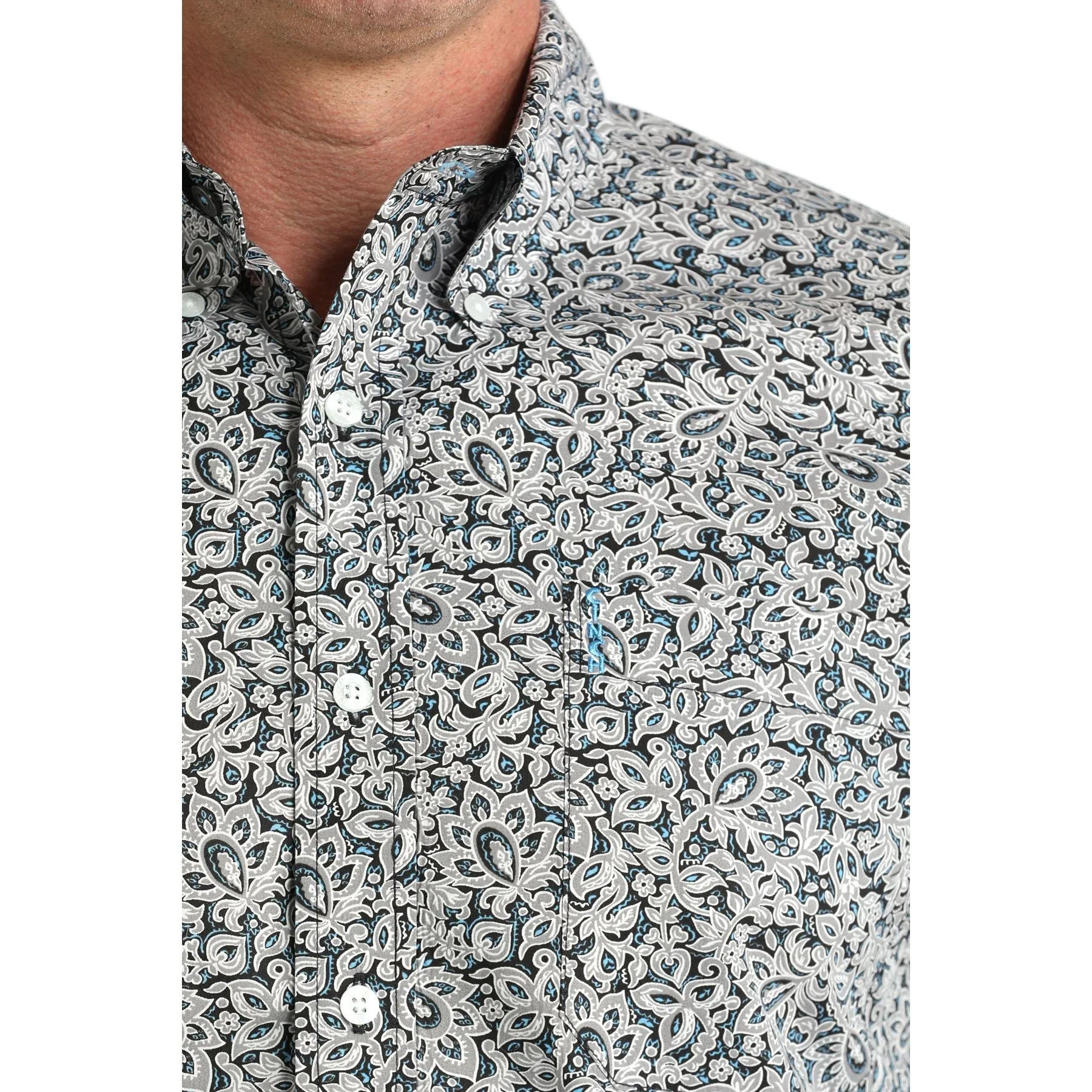 Men's Cinch Grey Floral Print Modern Fit Shirt MTW1347144