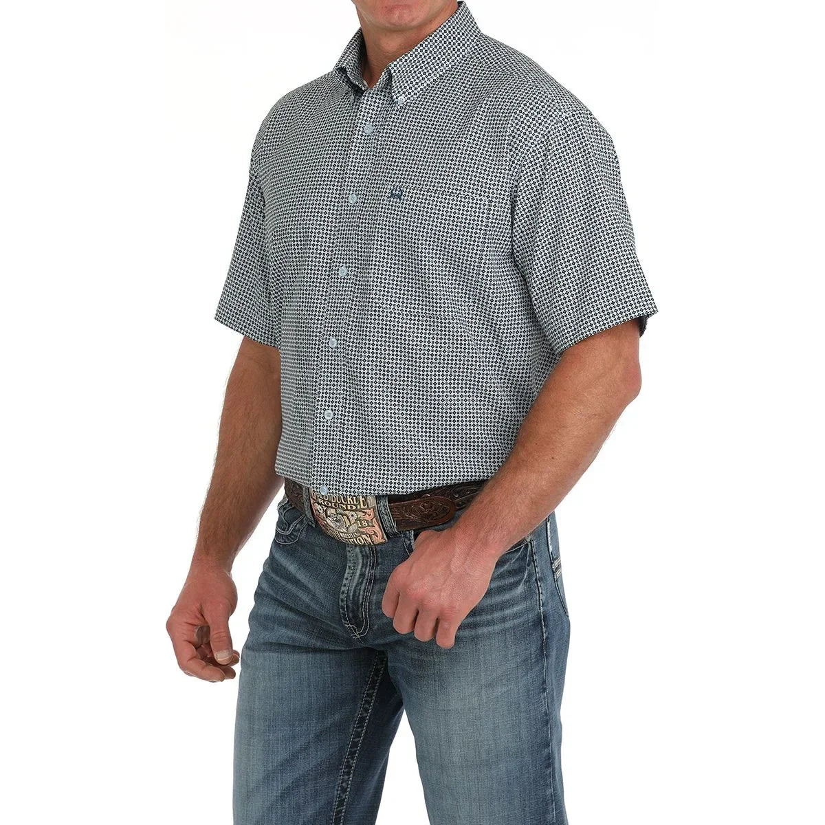 Men's Cinch Light Blue Print ArenaFlex Short Sleeve Shirt MTW1704149 - Crazy House Western Wear