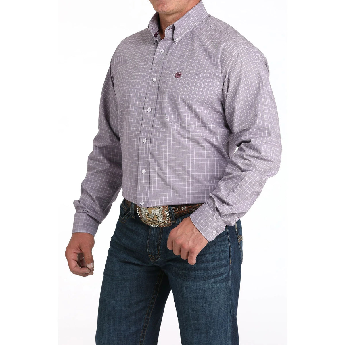 Men's Cinch Light Purple Plaid Print Western Shirt MTW1105976