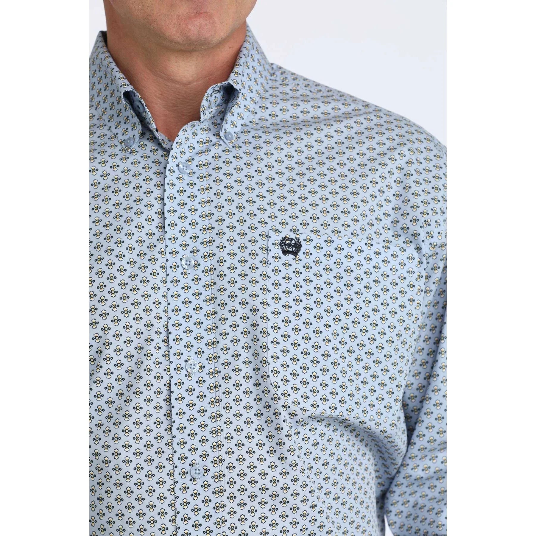 Men's Cinch Long Sleeve Blue Geo Print Button Up Shirt MTW1106076