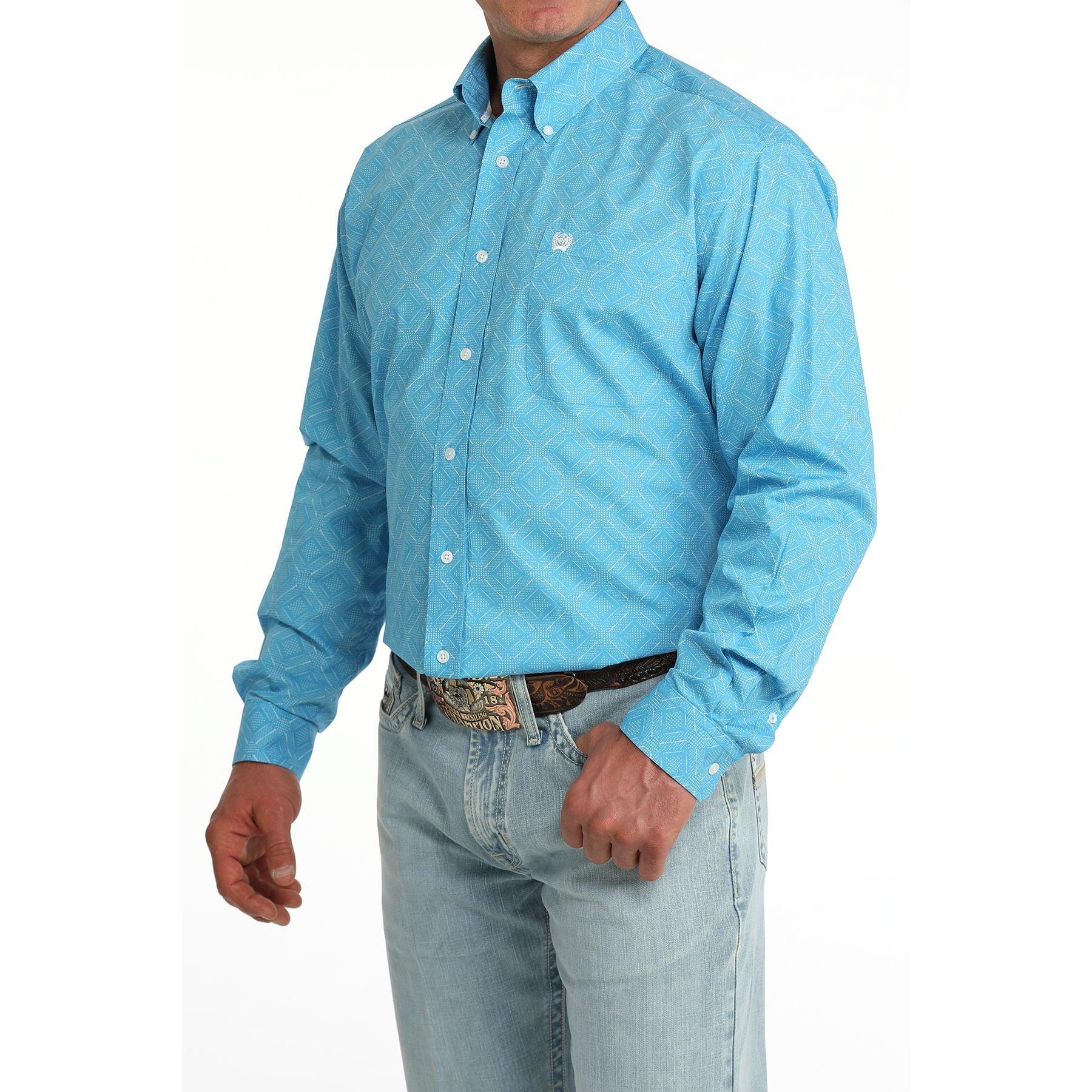 Men's Cinch Long Sleeve Blue Printed Button Up Shirt MTW1106086