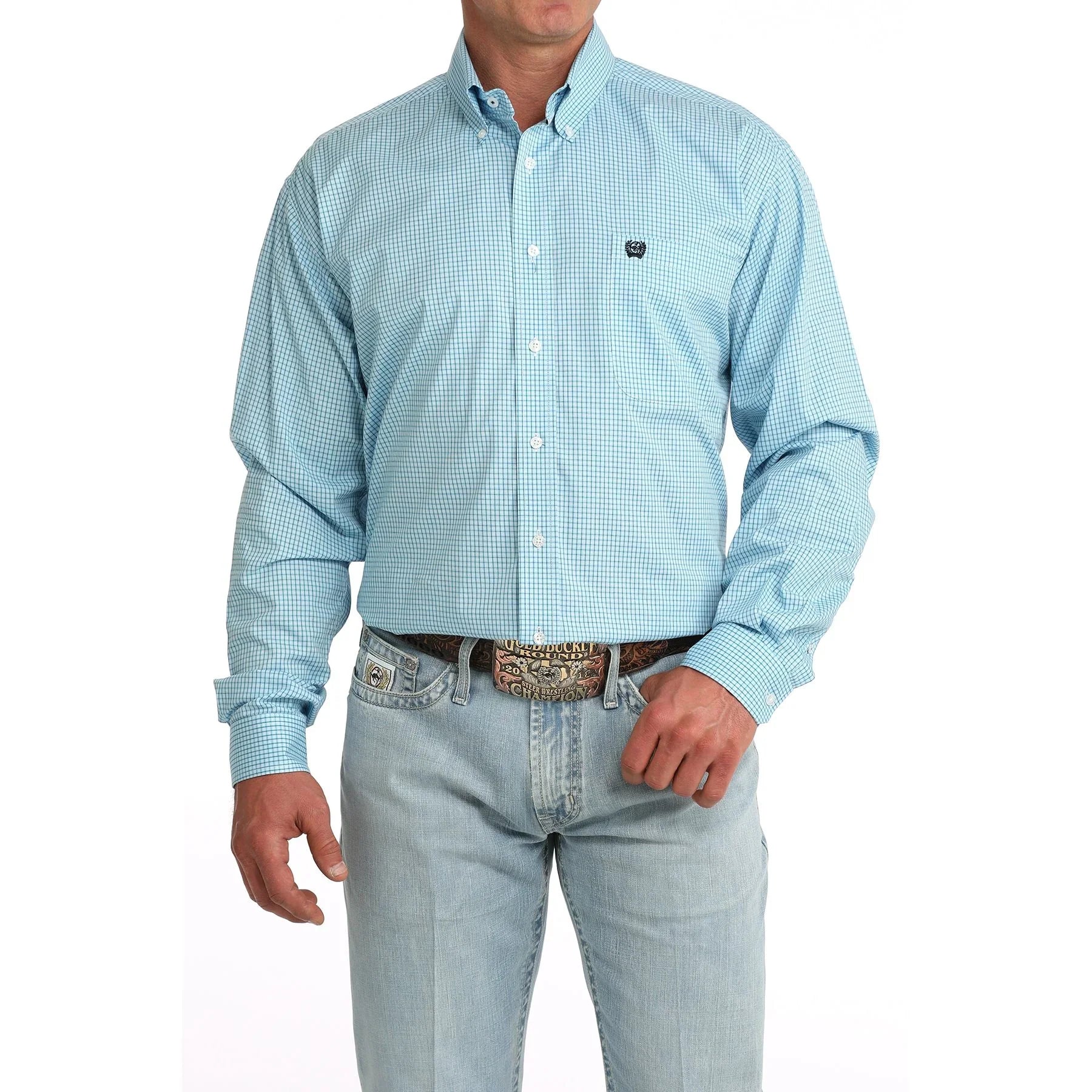 Men's Cinch Long Sleeve Blue Printed Button Up Shirt MTW1106087