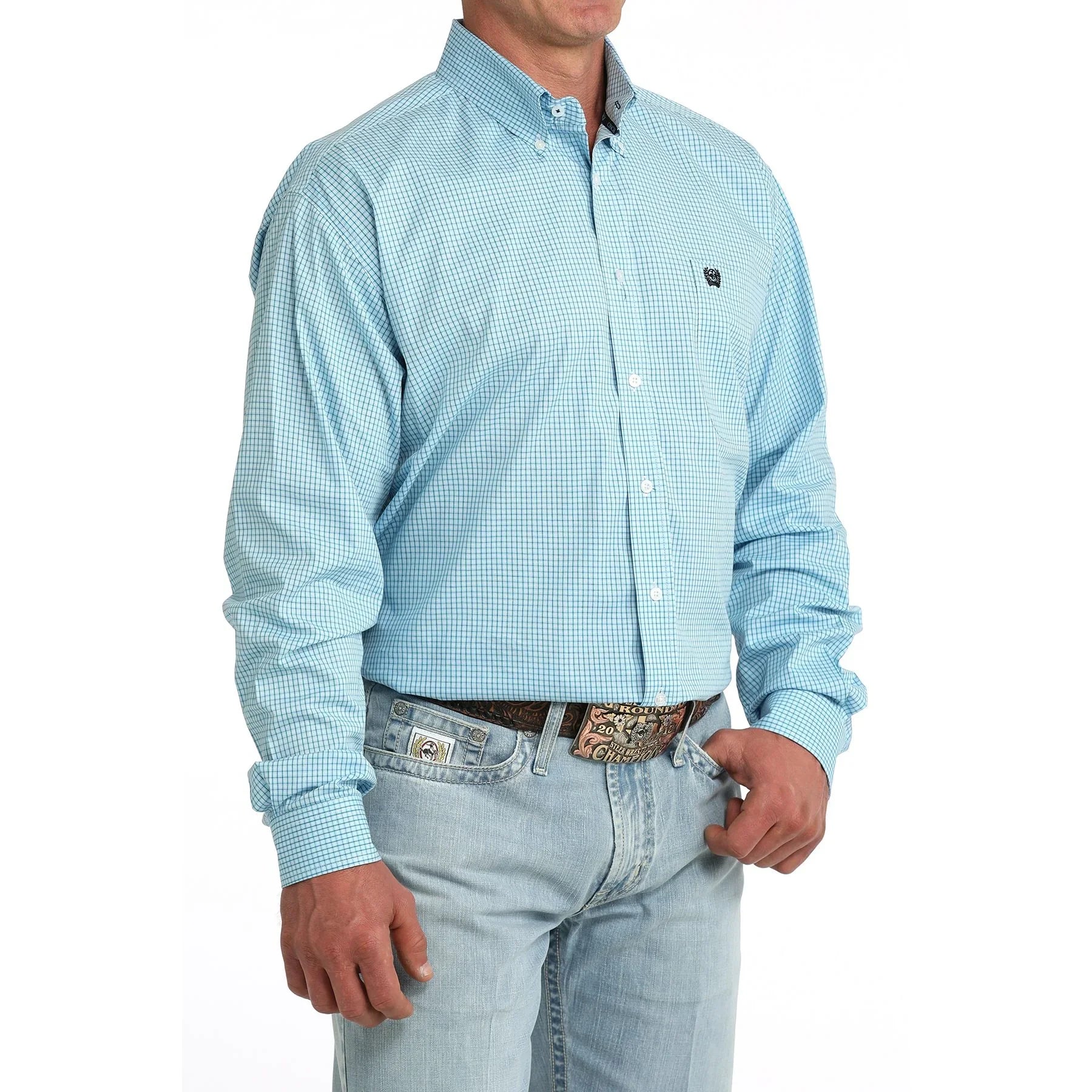Men's Cinch Long Sleeve Blue Printed Button Up Shirt MTW1106087