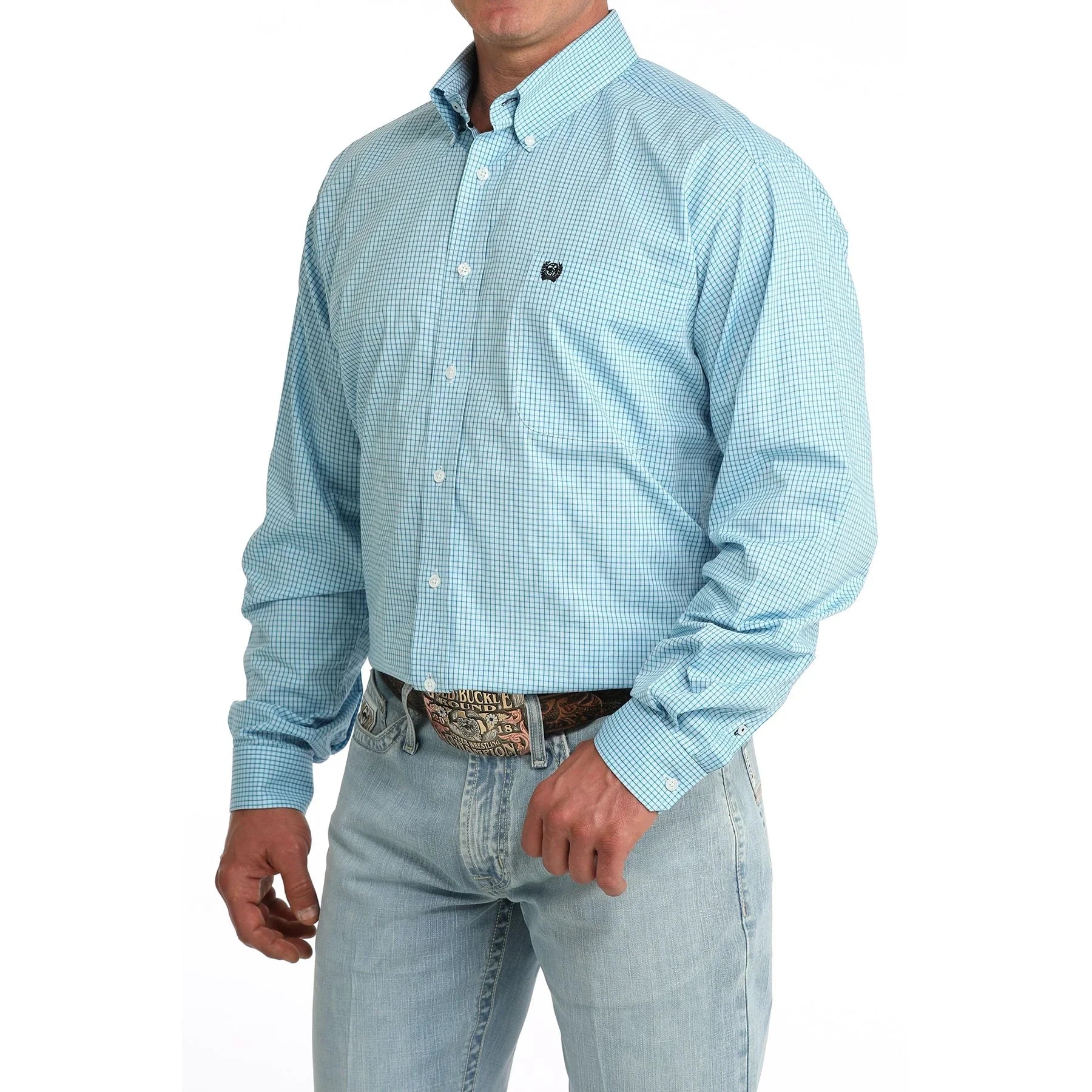 Men's Cinch Long Sleeve Blue Printed Button Up Shirt MTW1106087
