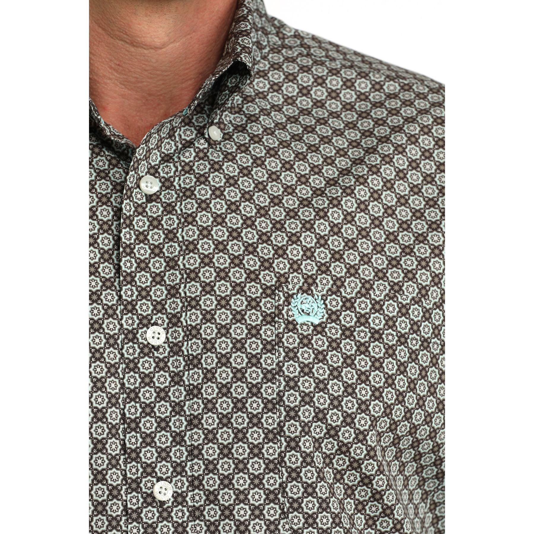 Men's Cinch Long Sleeve Brown Geo Printed Button Down Shirt MTW1106064