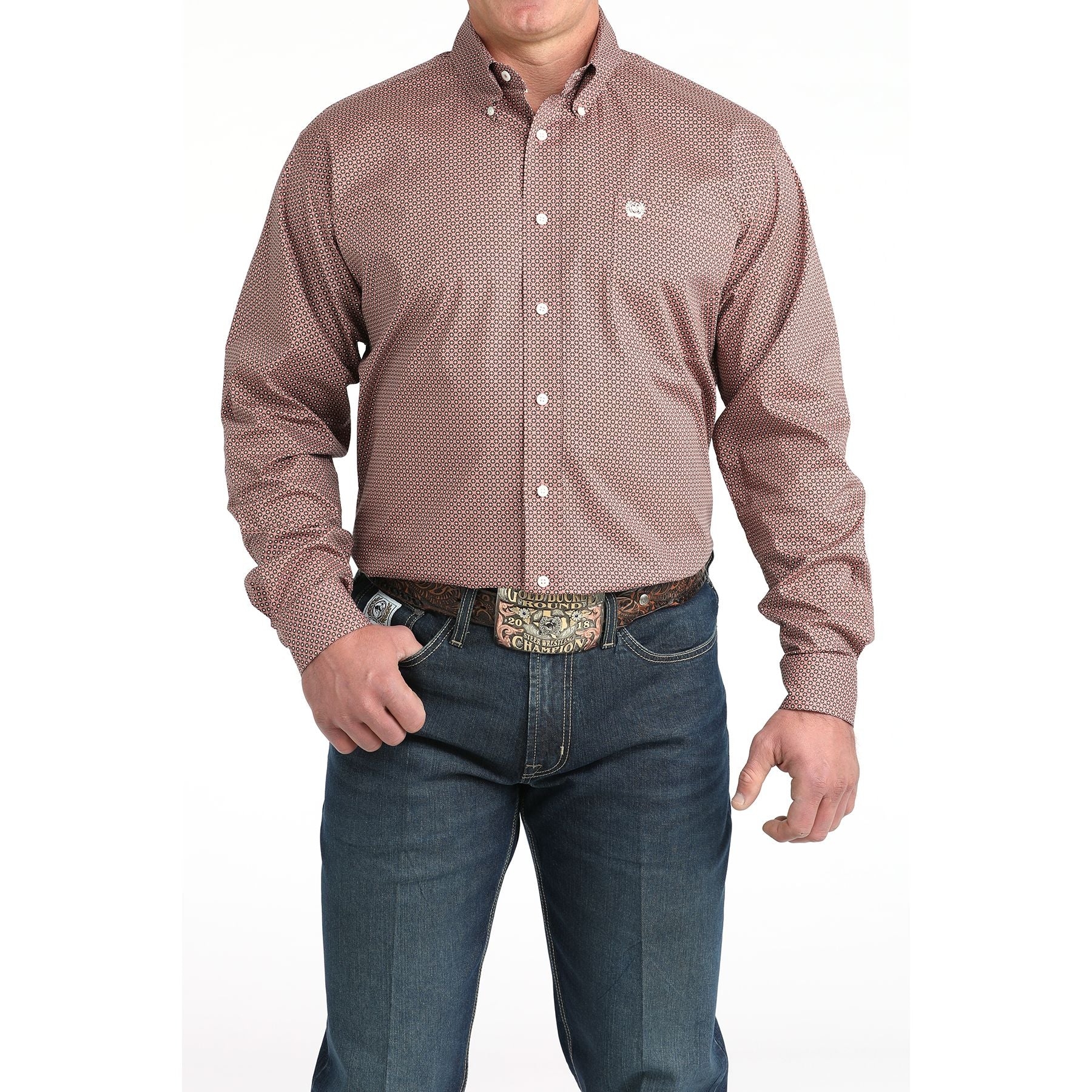Men's Cinch Long Sleeve Button Up Patterned Top MTW1106017