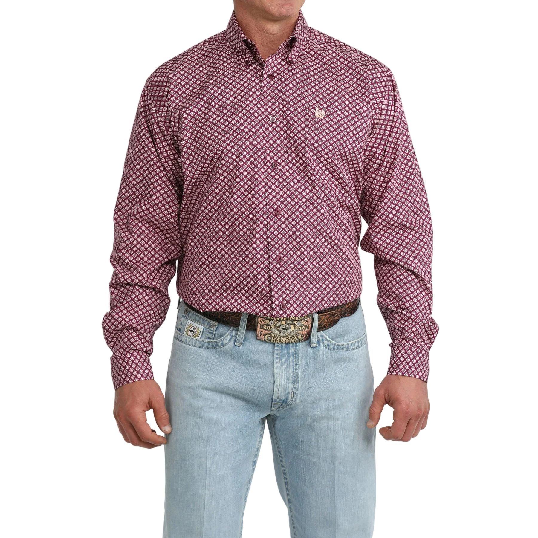 Men's Cinch Long Sleeve Classic Fit Purple Geo Printed Button Down Shirt MTW1106110