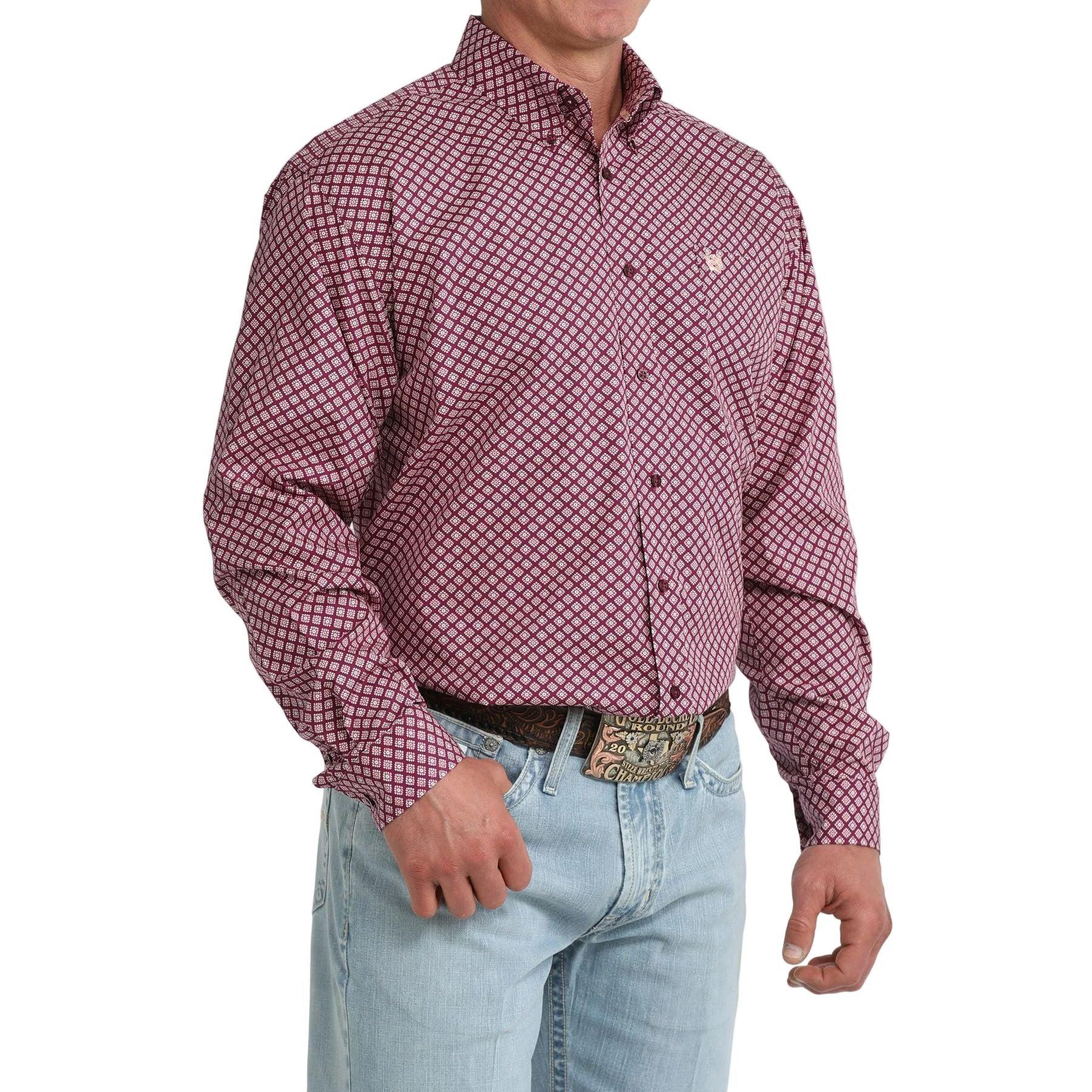 Men's Cinch Long Sleeve Classic Fit Purple Geo Printed Button Down Shirt MTW1106110