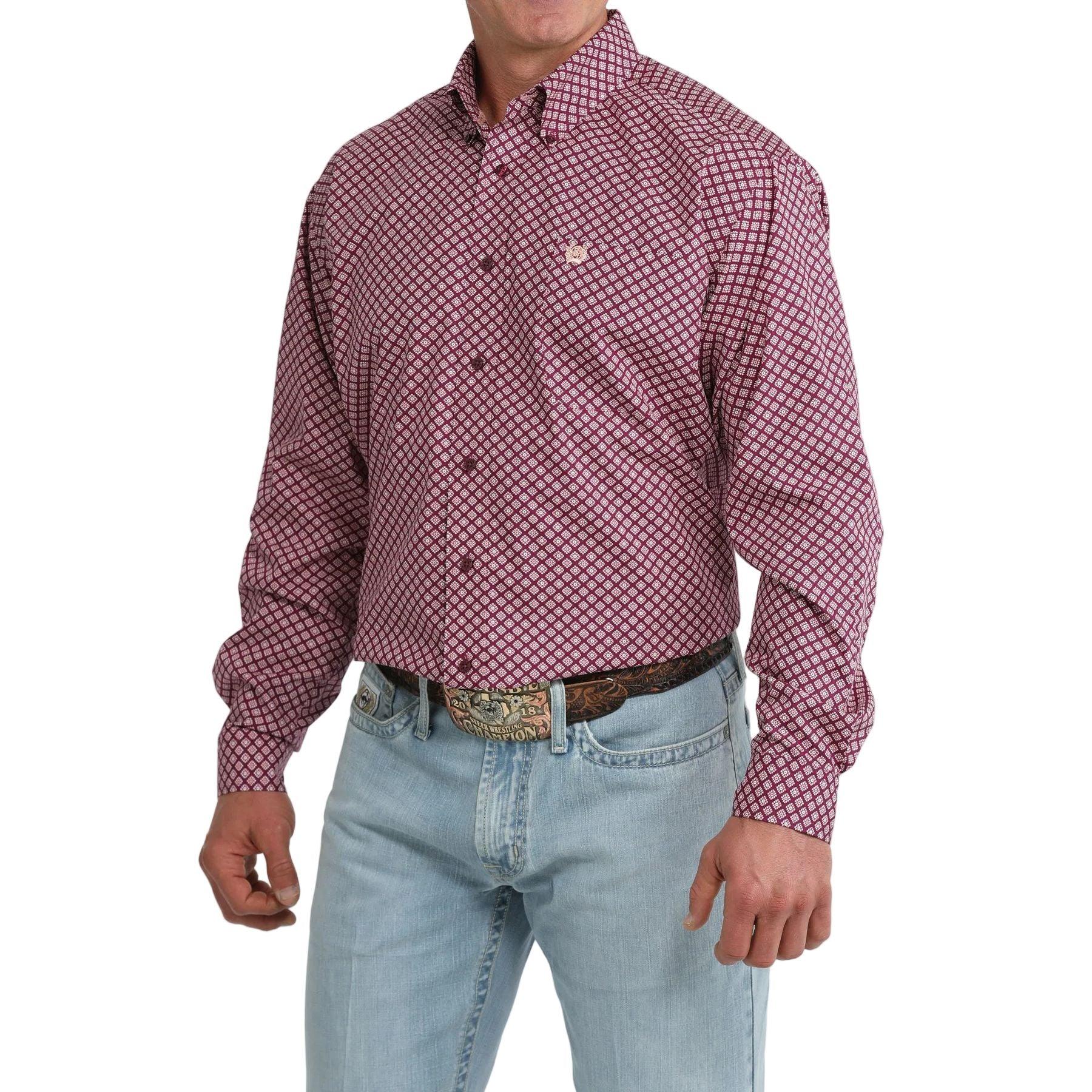 Men's Cinch Long Sleeve Classic Fit Purple Geo Printed Button Down Shirt MTW1106110