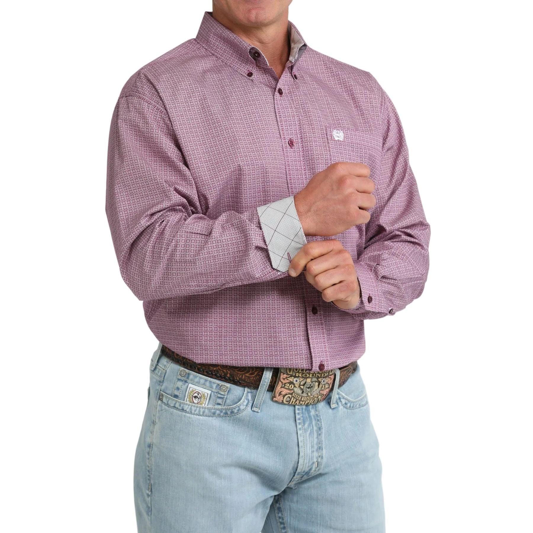 Men's Cinch Long Sleeve Classic Fit Purple Printed Button Down Shirt MTW1106109