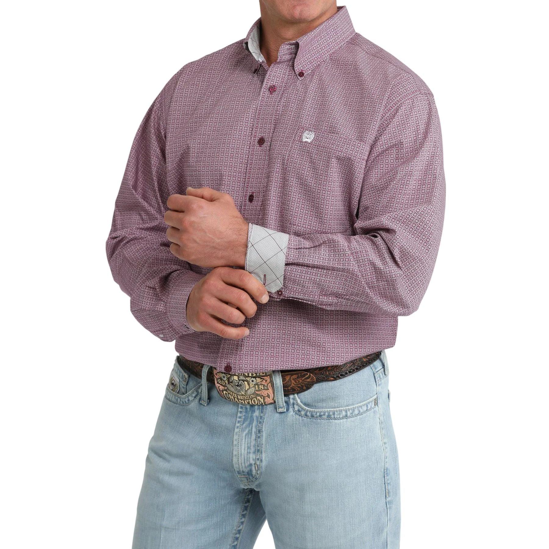 Men's Cinch Long Sleeve Classic Fit Purple Printed Button Down Shirt MTW1106109