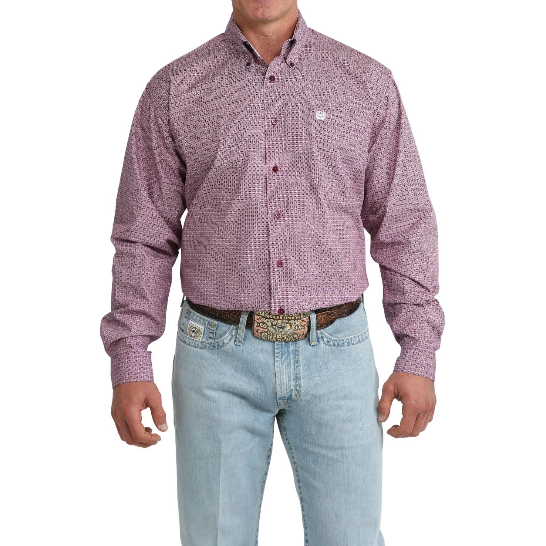 Men's Cinch Long Sleeve Classic Fit Purple Printed Button Down Shirt MTW1106109