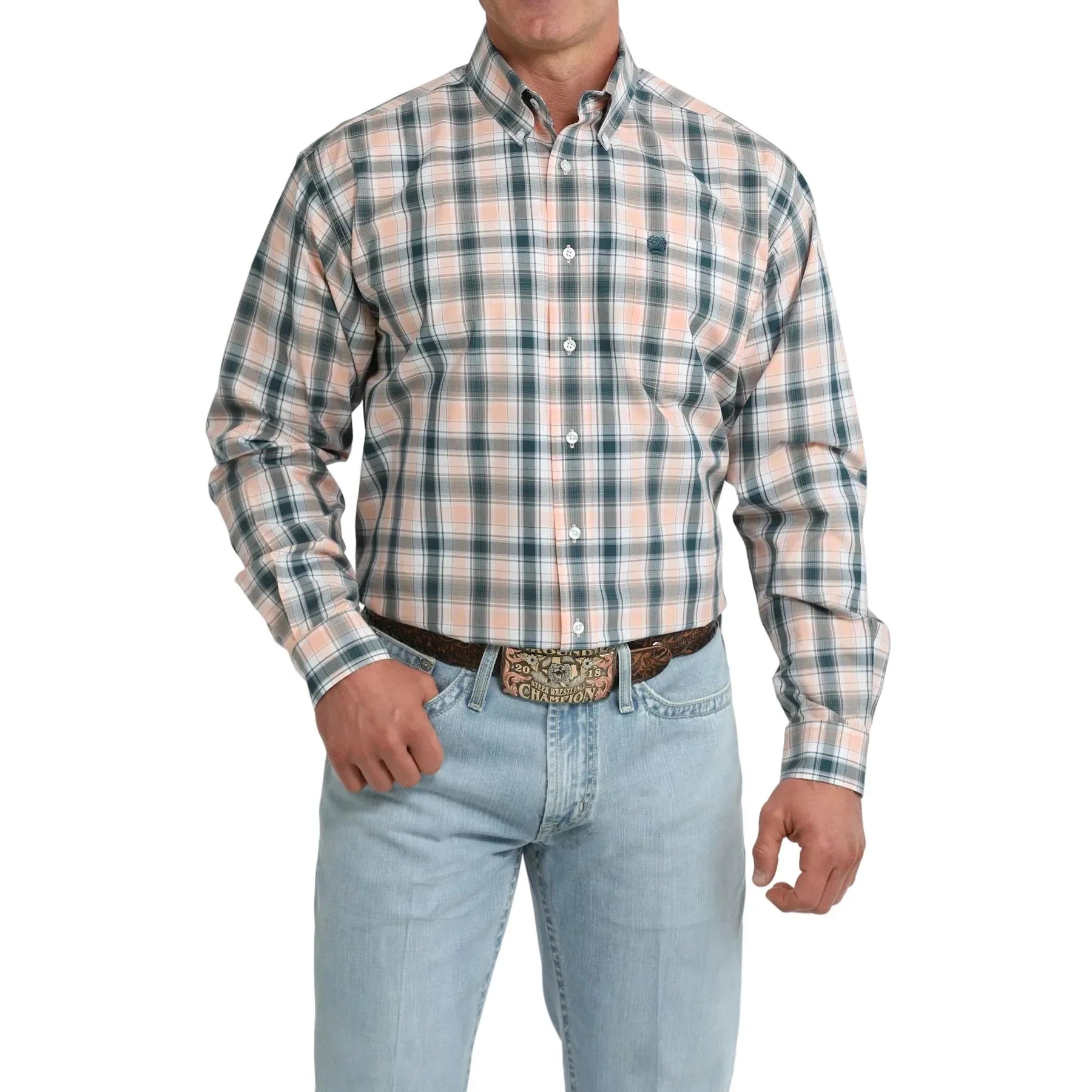 Men's Cinch Long Sleeve Coral Plaid Classic Fit Button Down Shirt MTW1106103