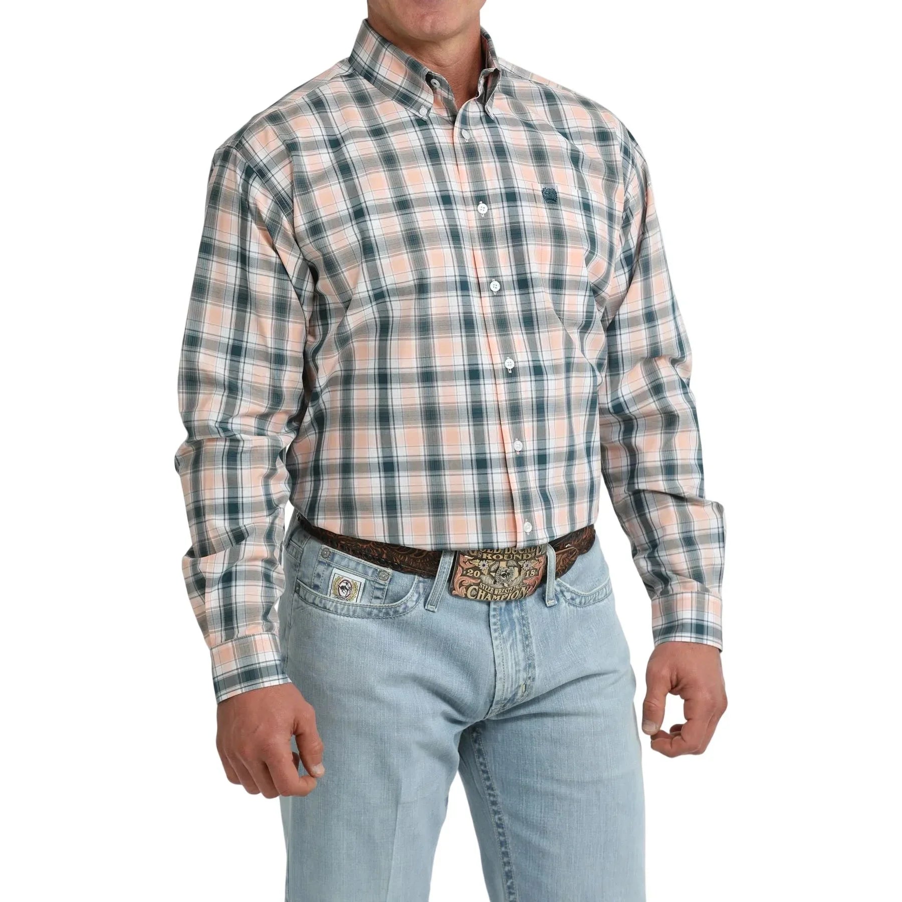 Men's Cinch Long Sleeve Coral Plaid Classic Fit Button Down Shirt MTW1106103