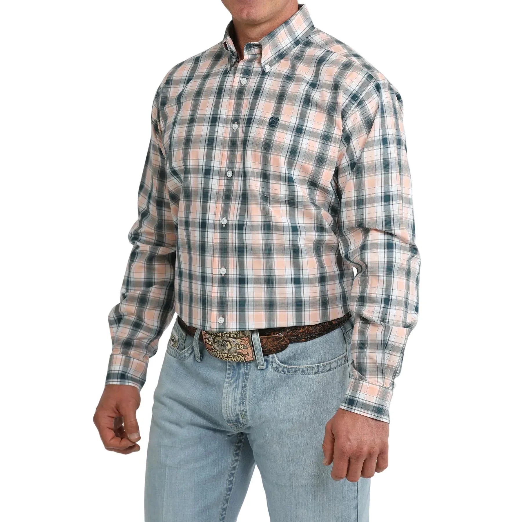 Men's Cinch Long Sleeve Coral Plaid Classic Fit Button Down Shirt MTW1106103