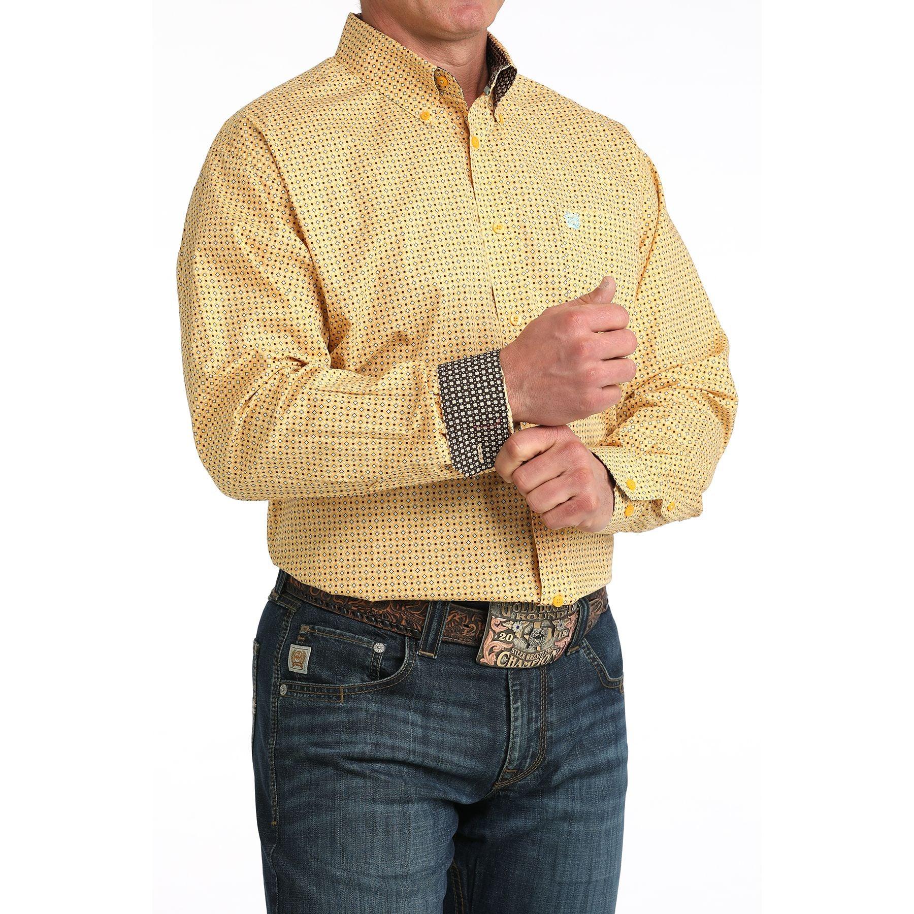 Men's Cinch Long Sleeve Gold Printed Button Down Shirt MTW1106068