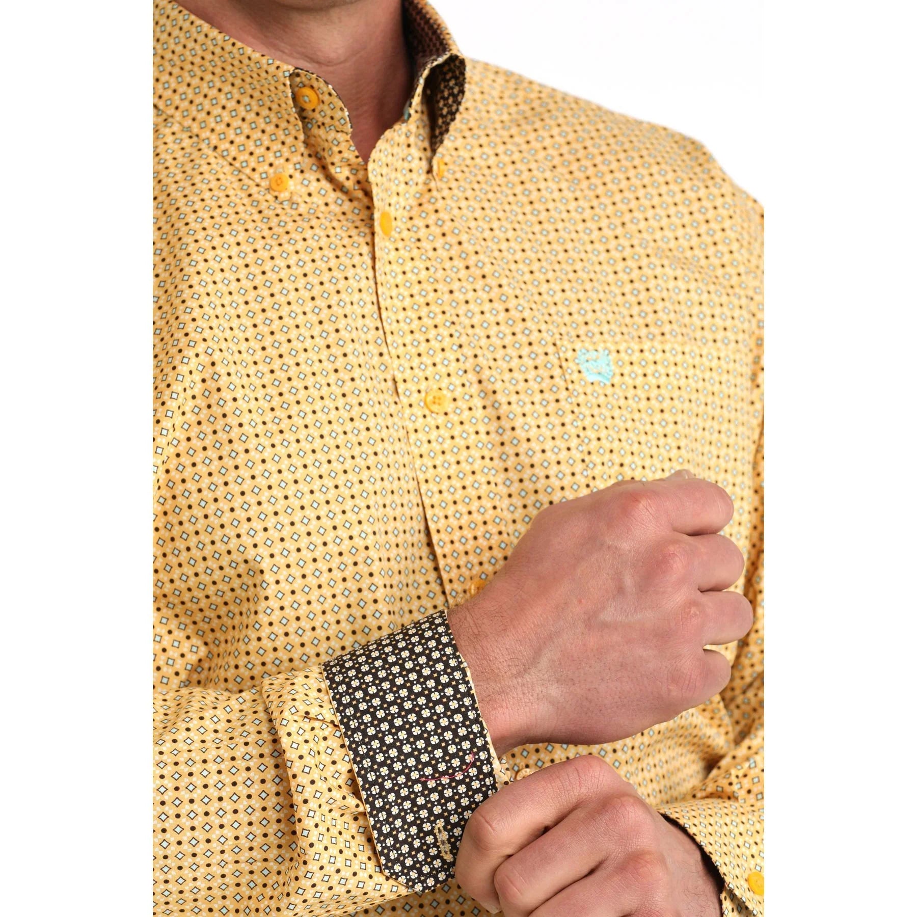 Men's Cinch Long Sleeve Gold Printed Button Down Shirt MTW1106068