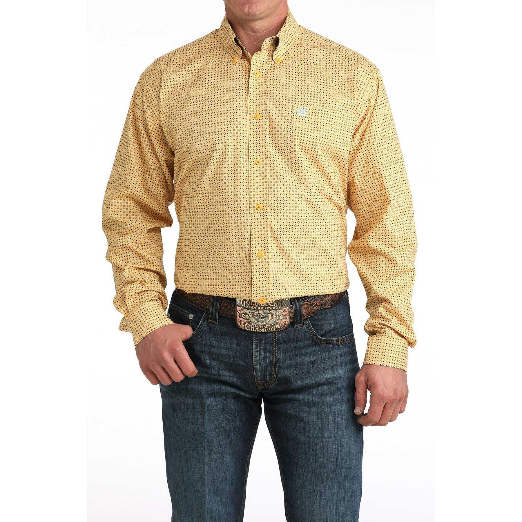 Men's Cinch Long Sleeve Gold Printed Button Down Shirt MTW1106068