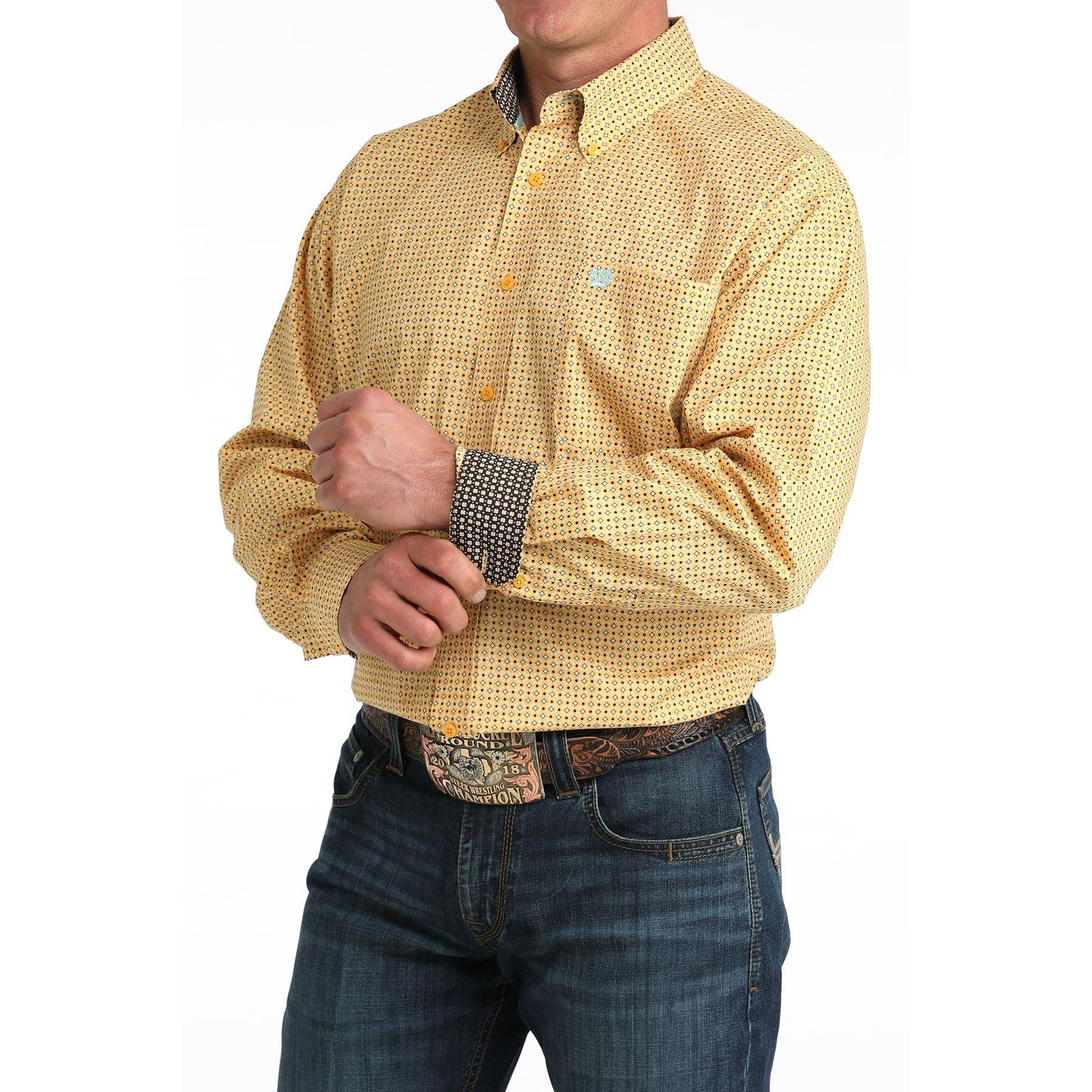 Men's Cinch Long Sleeve Gold Printed Button Down Shirt MTW1106068