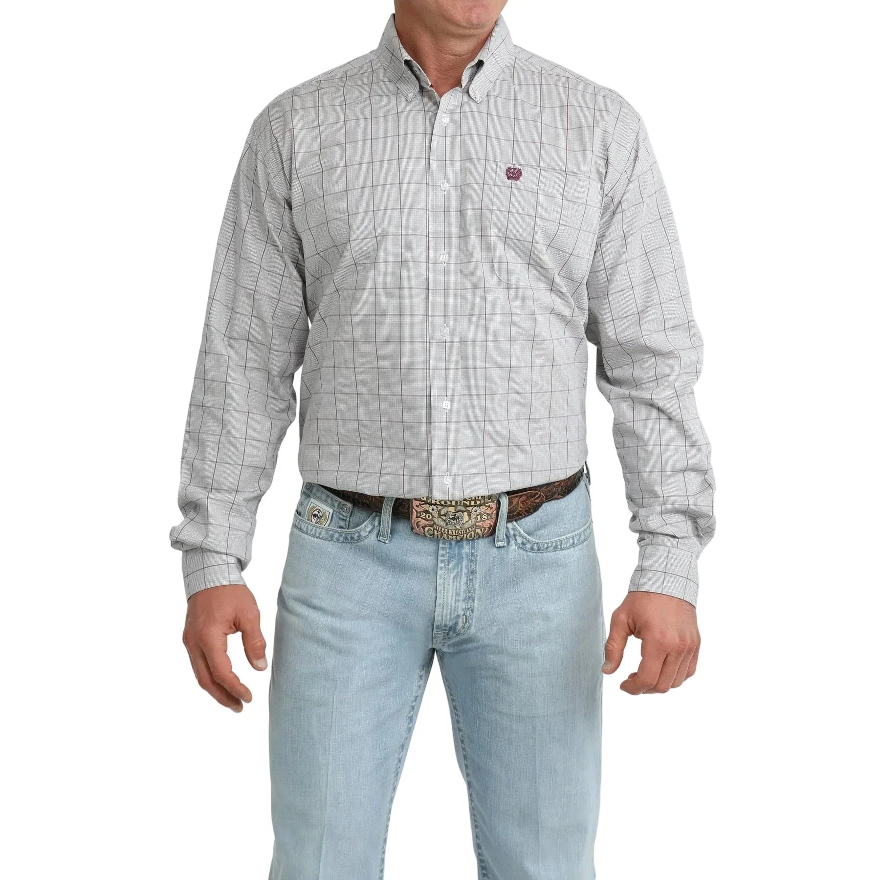 Men's Cinch Long Sleeve Gray Plaid Button Down Shirt MTW1106111