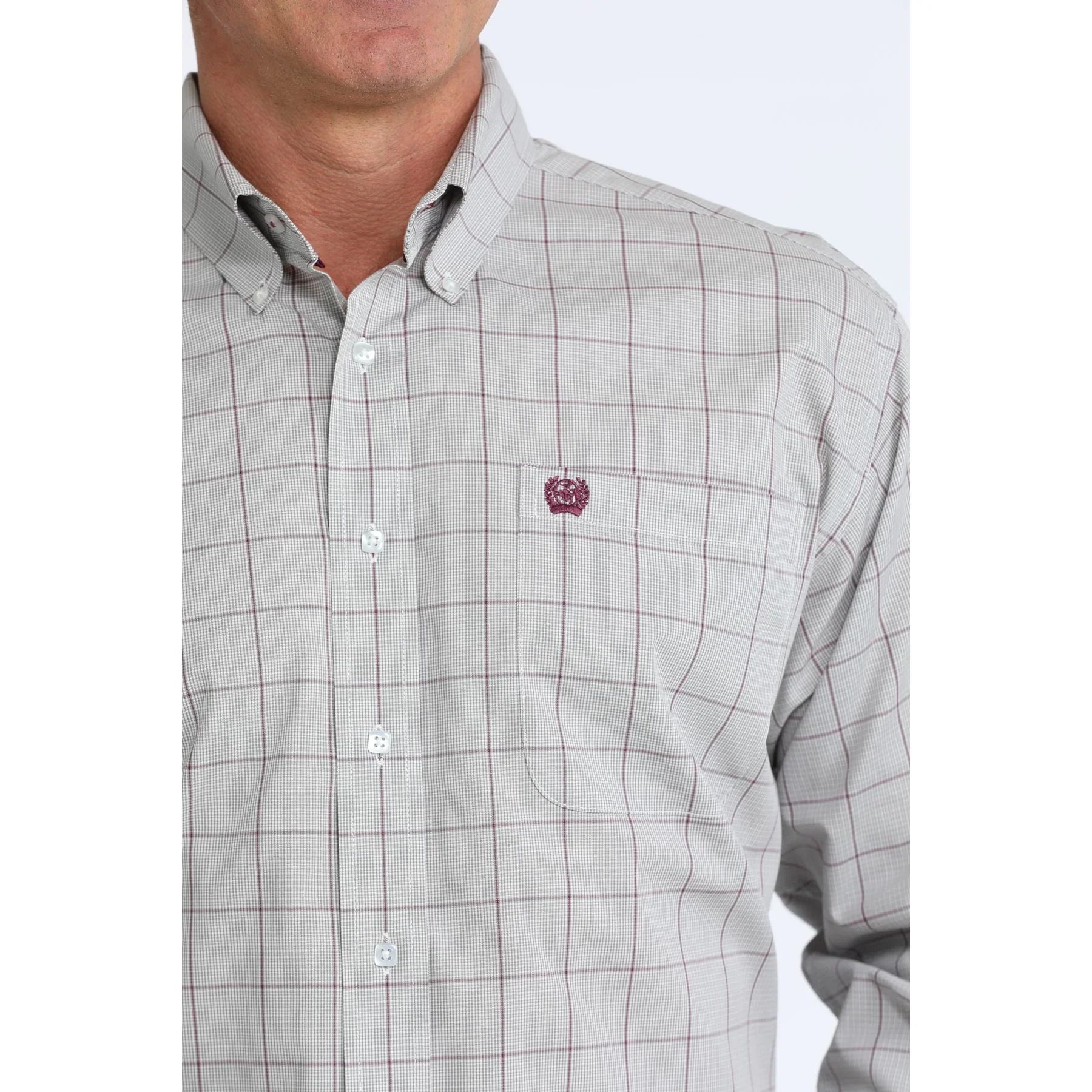 Men's Cinch Long Sleeve Gray Plaid Button Down Shirt MTW1106111