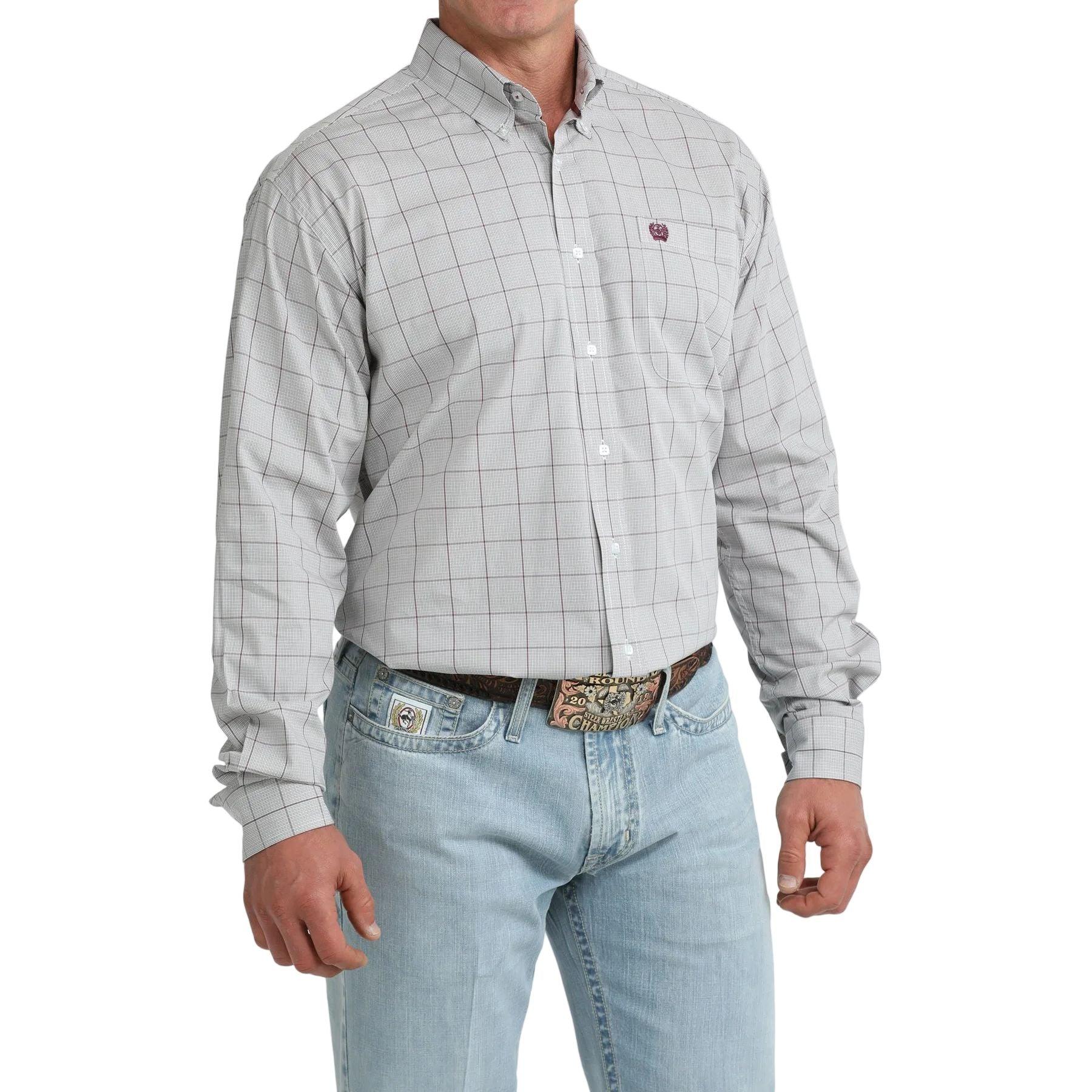 Men's Cinch Long Sleeve Gray Plaid Button Down Shirt MTW1106111