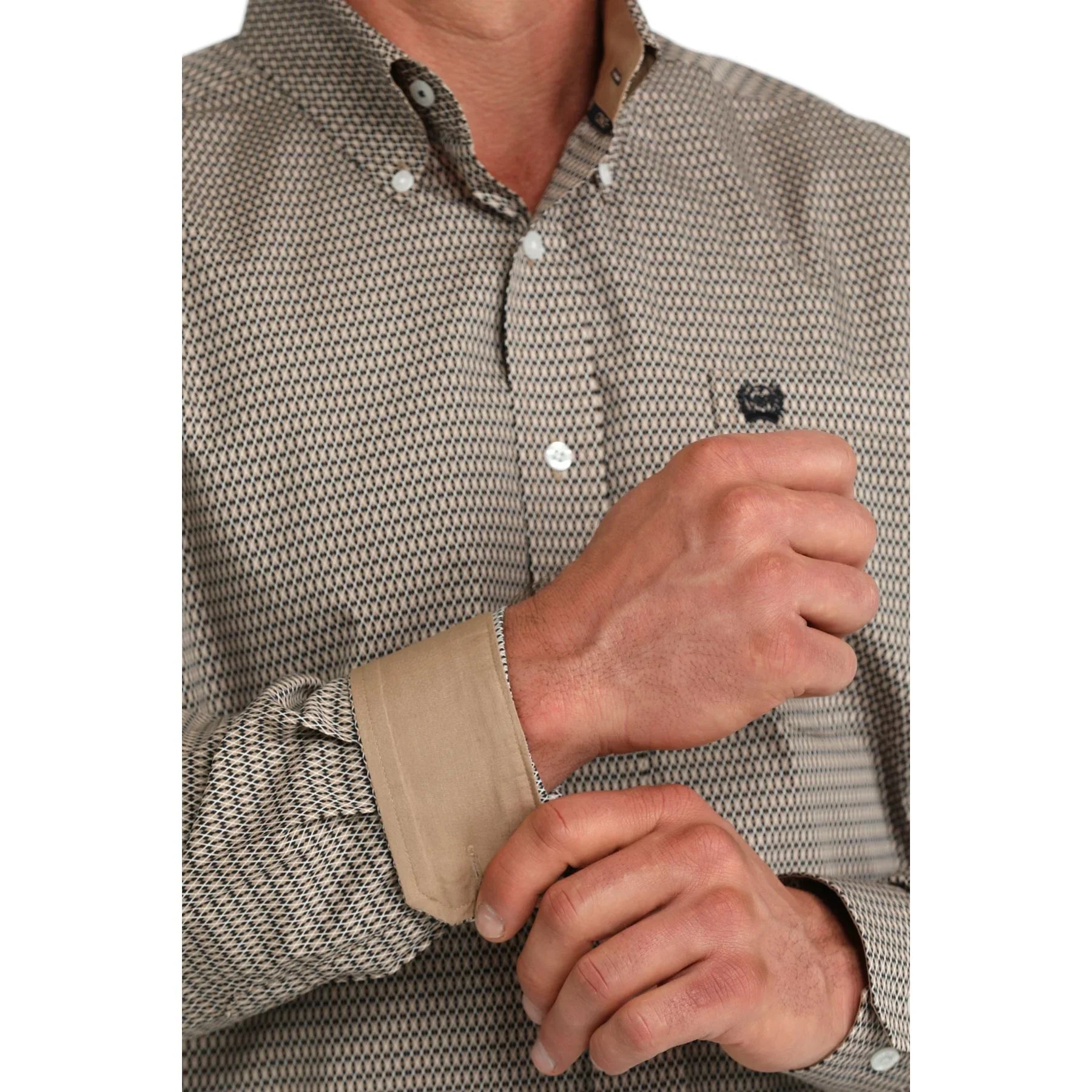 Men's Cinch Long Sleeve Khaki Printed Button Up Shirt MTW1106089