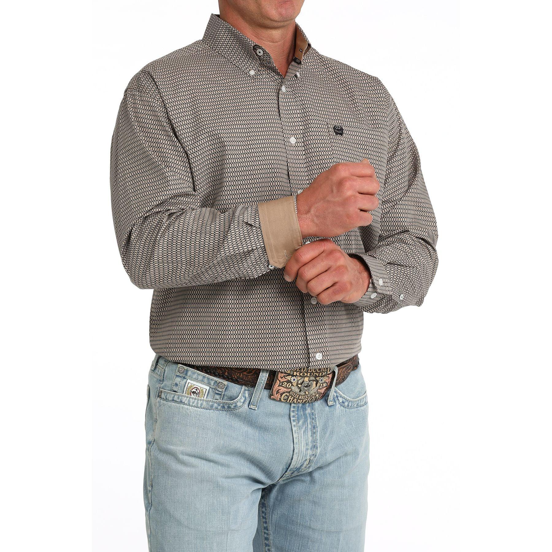 Men's Cinch Long Sleeve Khaki Printed Button Up Shirt MTW1106089