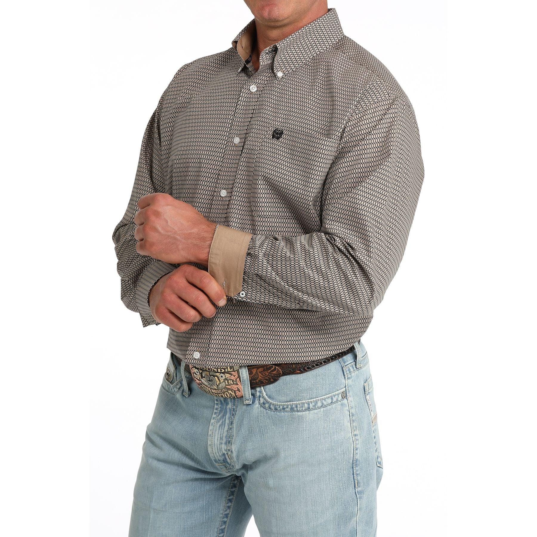 Men's Cinch Long Sleeve Khaki Printed Button Up Shirt MTW1106089