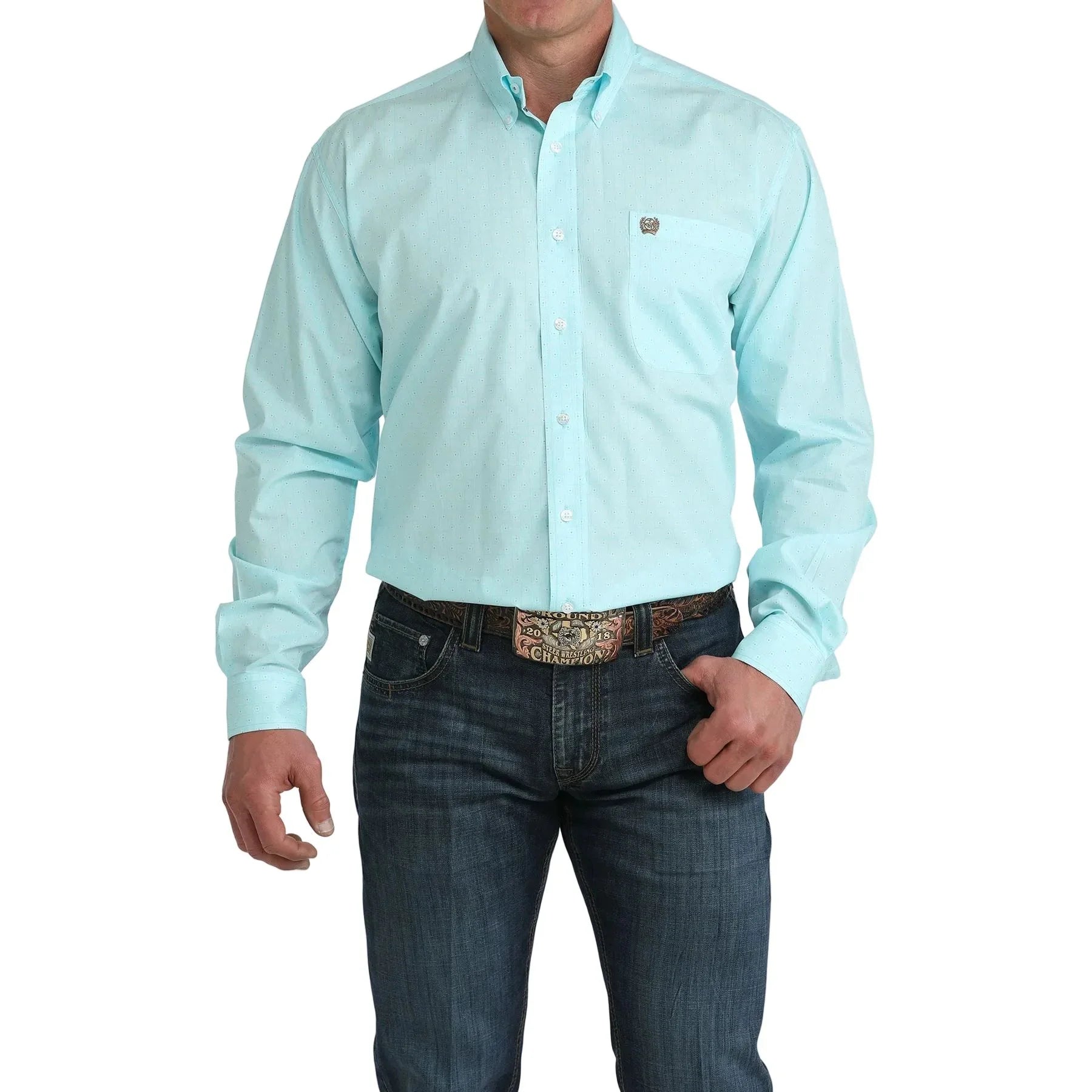 Men's Cinch Long Sleeve Light Blue Printed Button Down Shirt MTW1106062