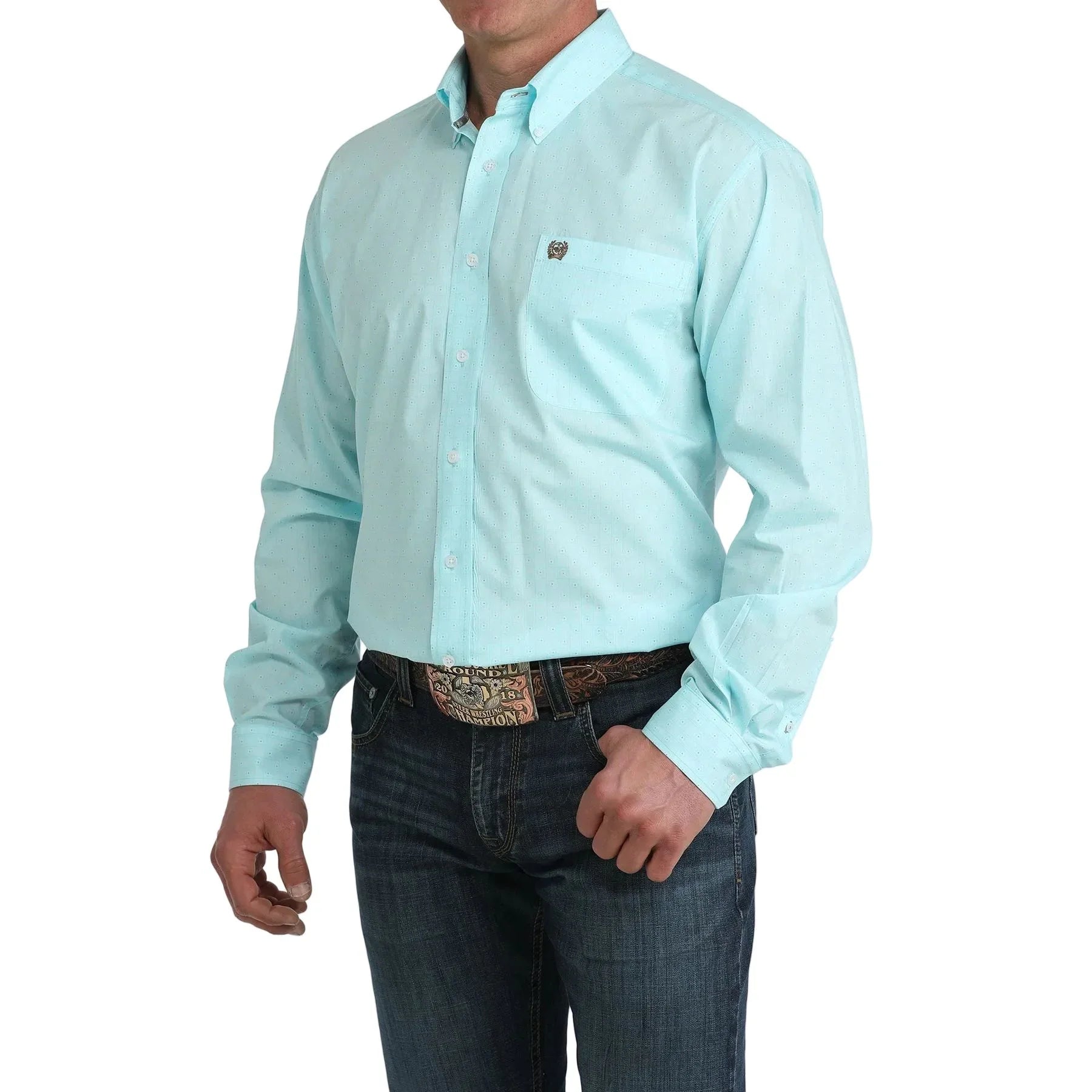 Men's Cinch Long Sleeve Light Blue Printed Button Down Shirt MTW1106062
