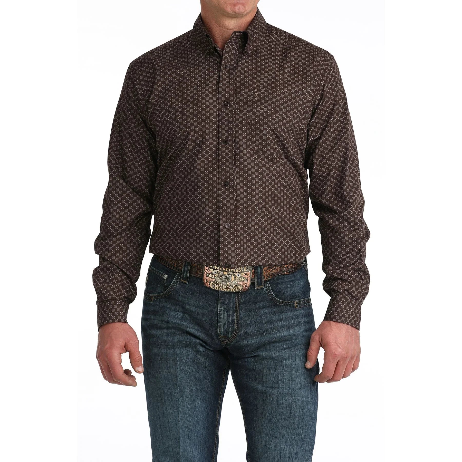 Men's Cinch Long Sleeve Modern Brown Button Down Shirt MTW1347153
