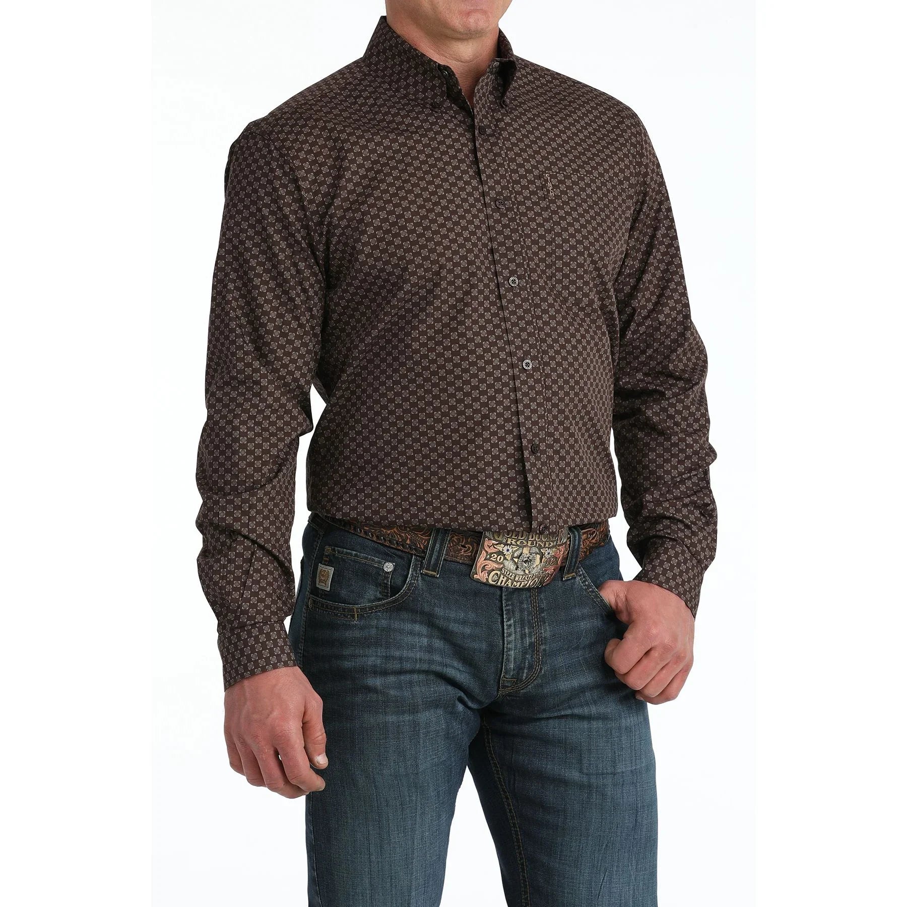 Men's Cinch Long Sleeve Modern Brown Button Down Shirt MTW1347153