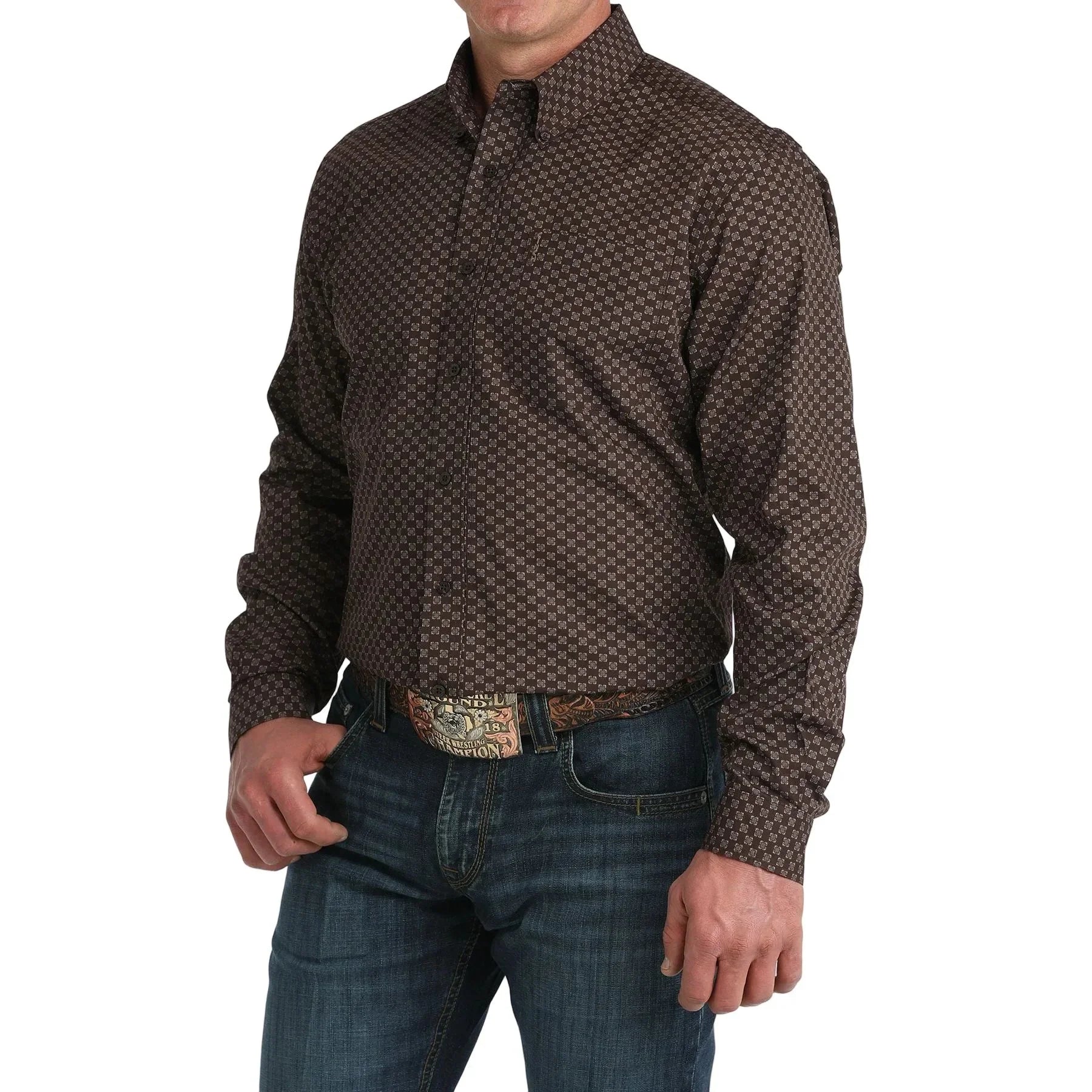 Men's Cinch Long Sleeve Modern Brown Button Down Shirt MTW1347153