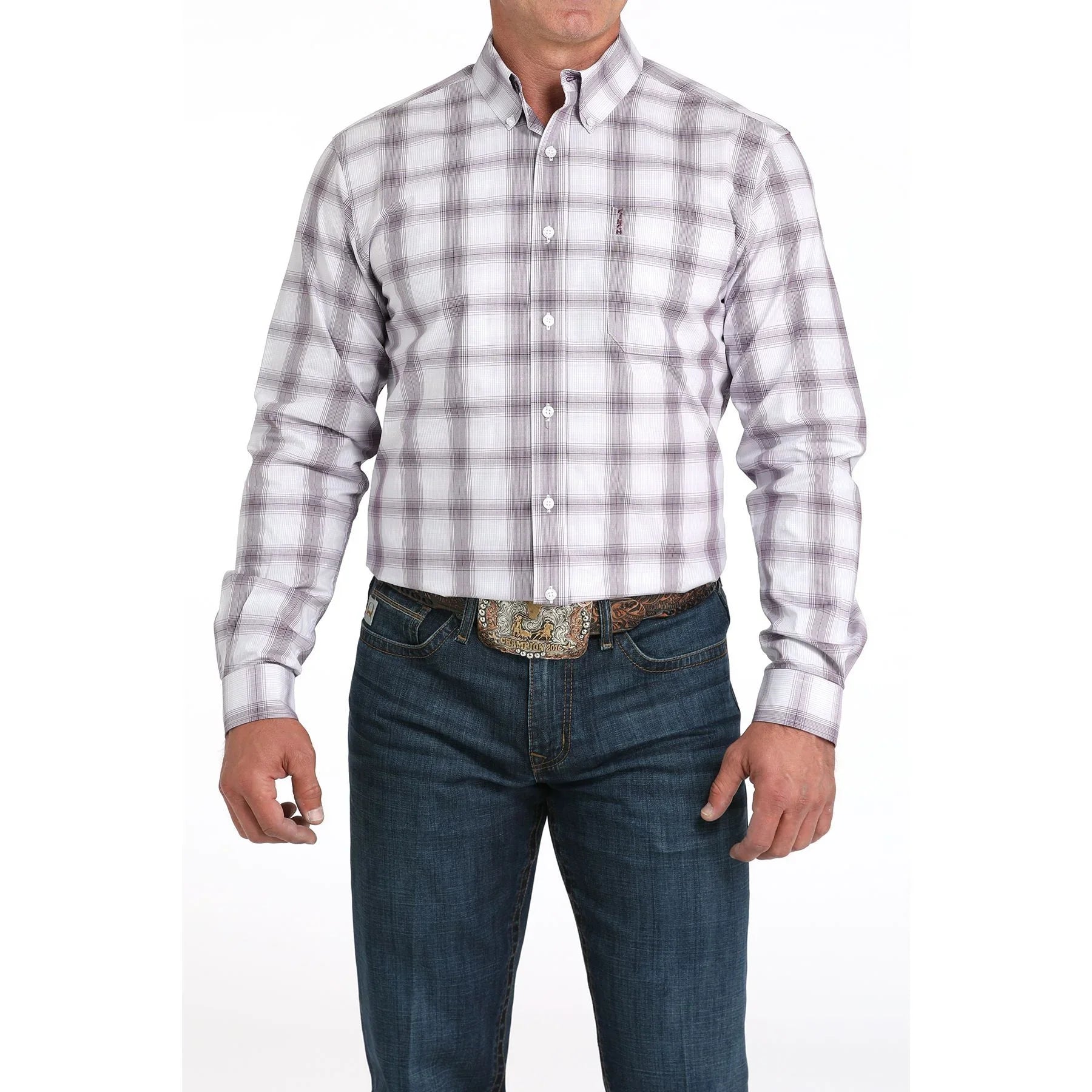 Men's Cinch Long Sleeve Modern White Button Up Shirt MTW1347139