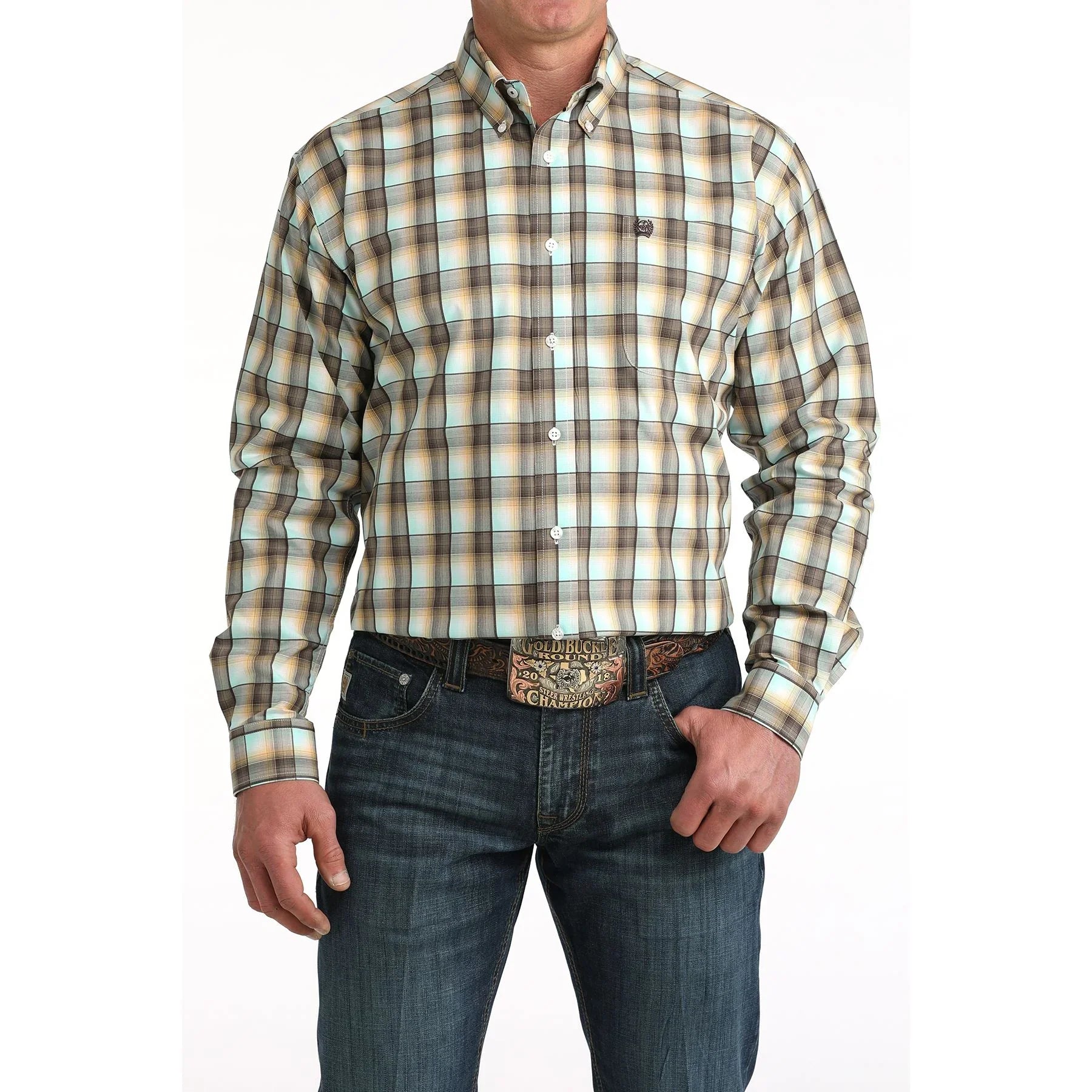 Men's Cinch Long Sleeve Multicolor Plaid Button Up Shirt MTW1106067