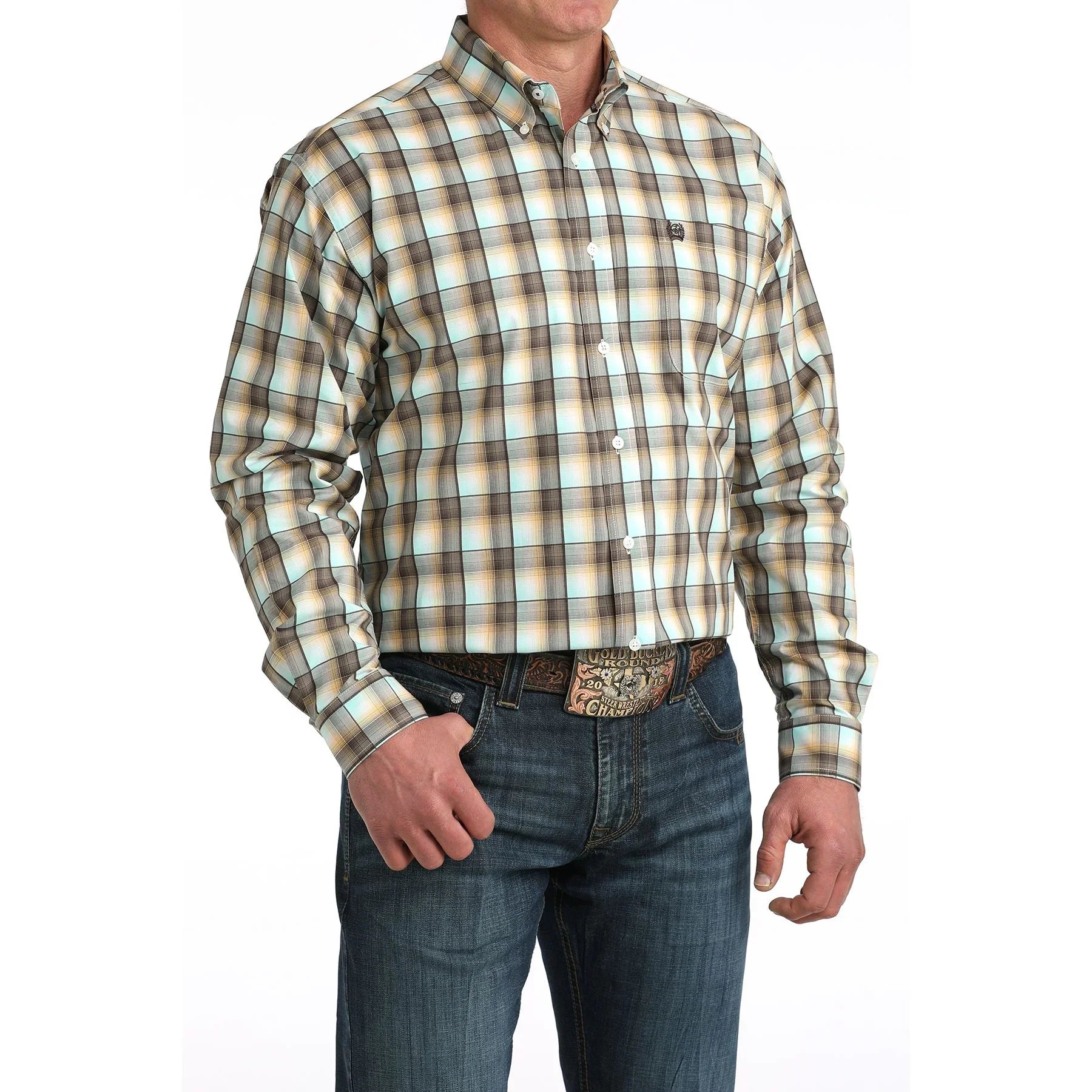 Men's Cinch Long Sleeve Multicolor Plaid Button Up Shirt MTW1106067